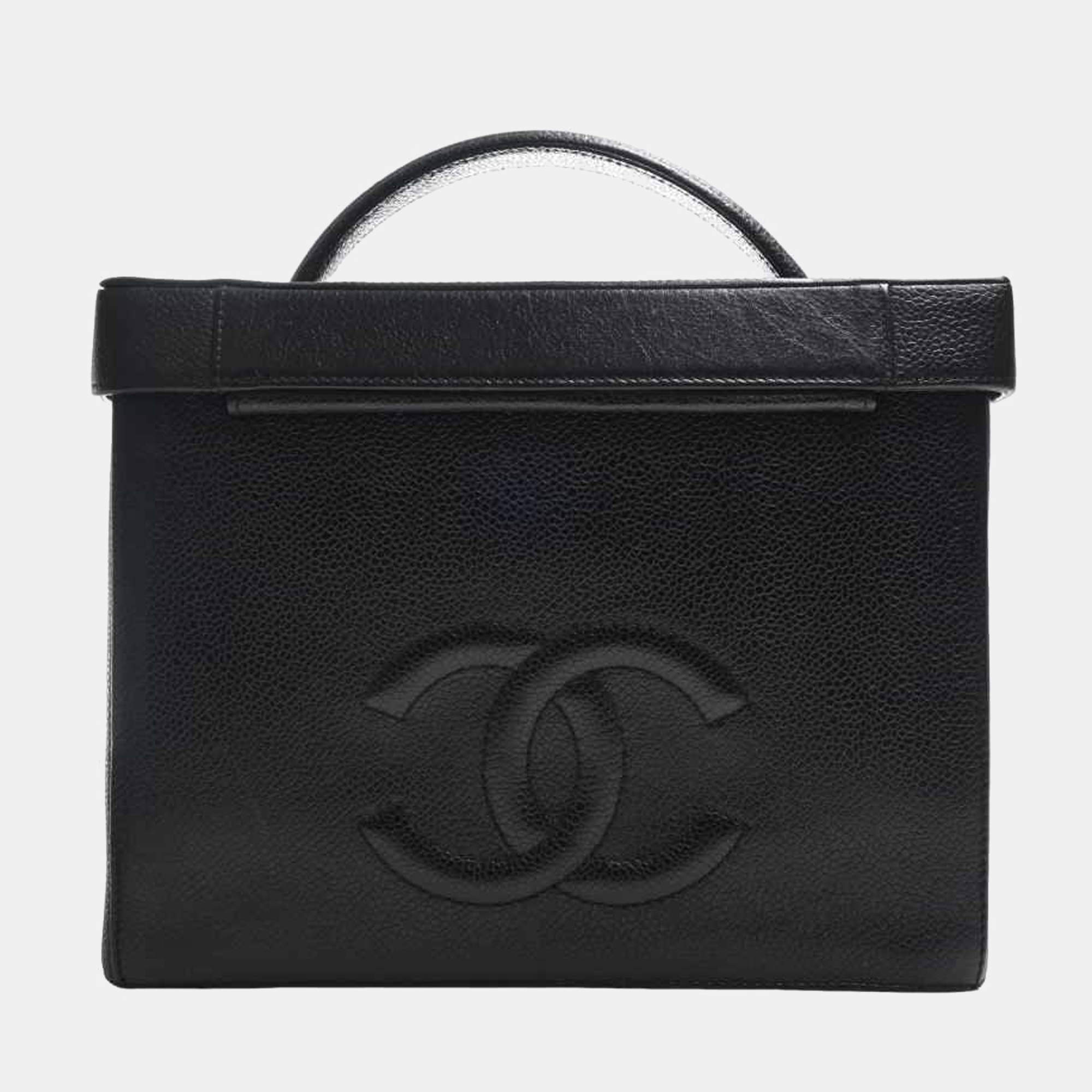 Authentic CHANEL Black Lambskin Timeless Classic Tall Vanity Case Cosmetic  Bag