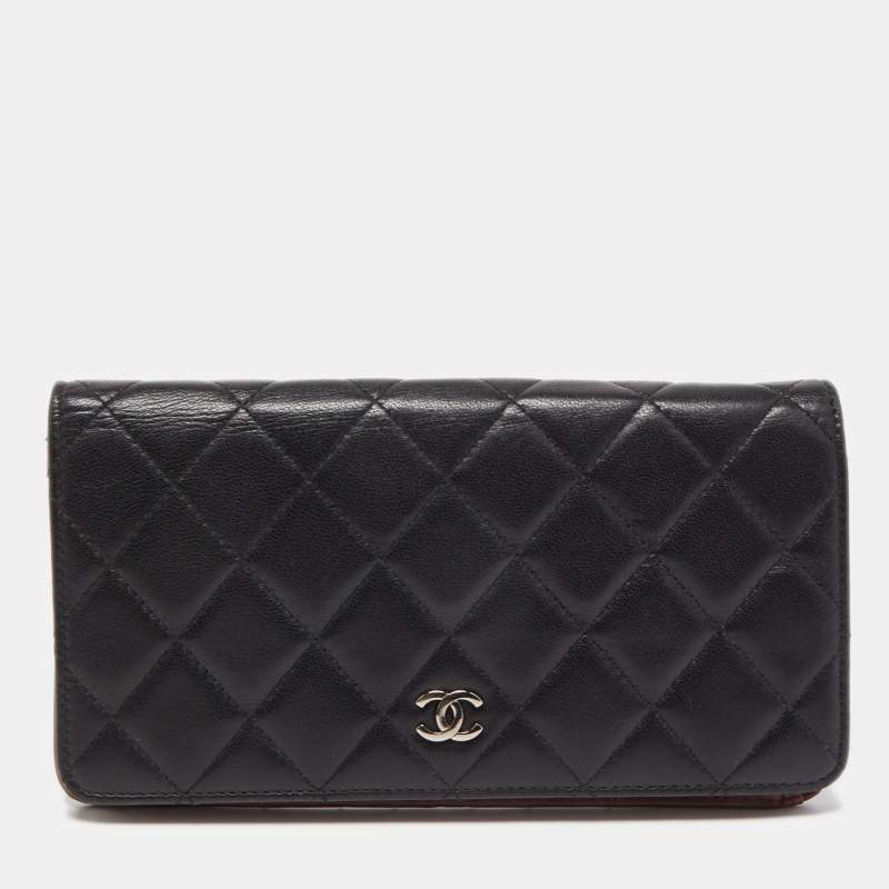 Pre Owned Chanel Black Quilted Lambskin Leather L Yen Continental Wallet