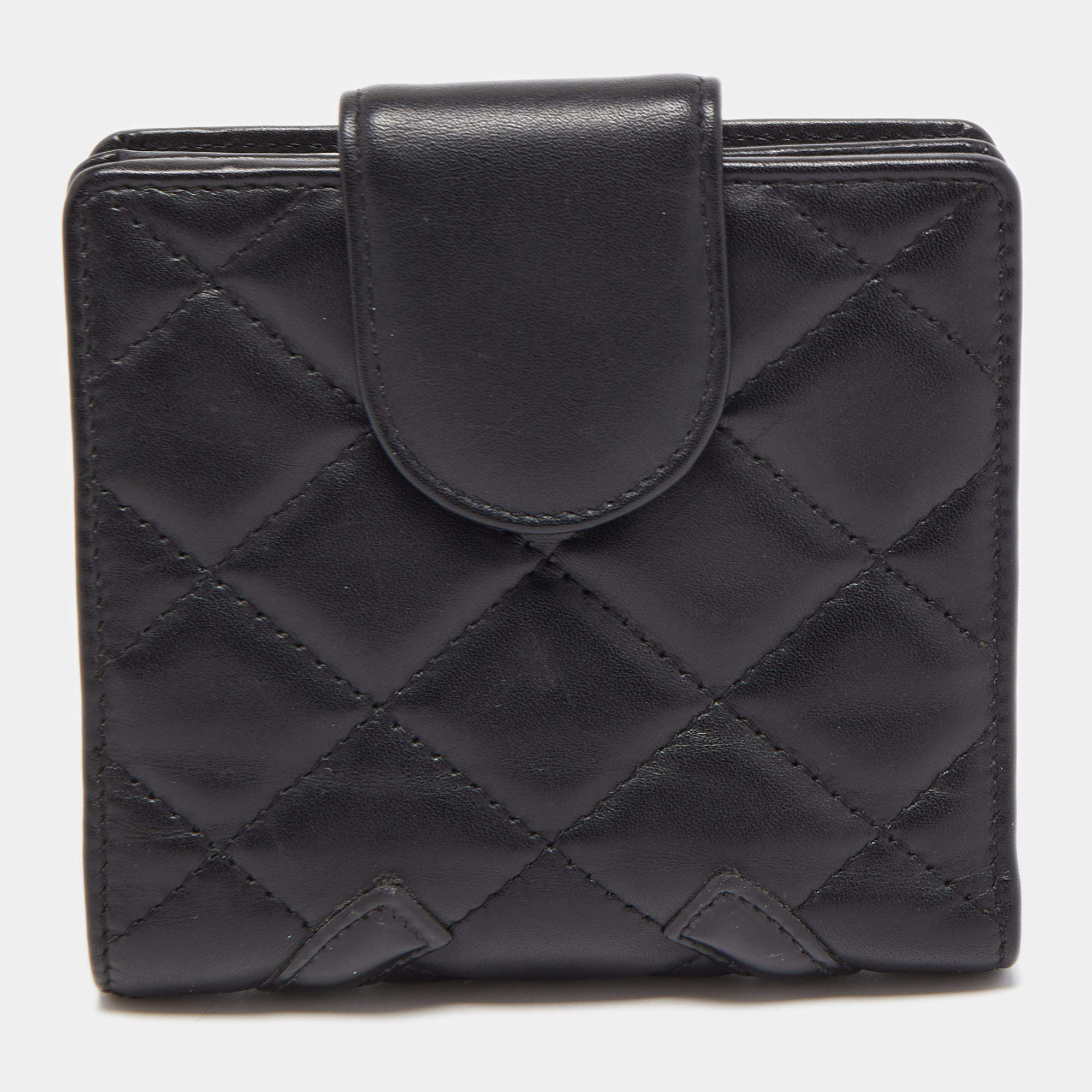 Chanel Black Quilted Leather Cambon Ligne Compact Wallet