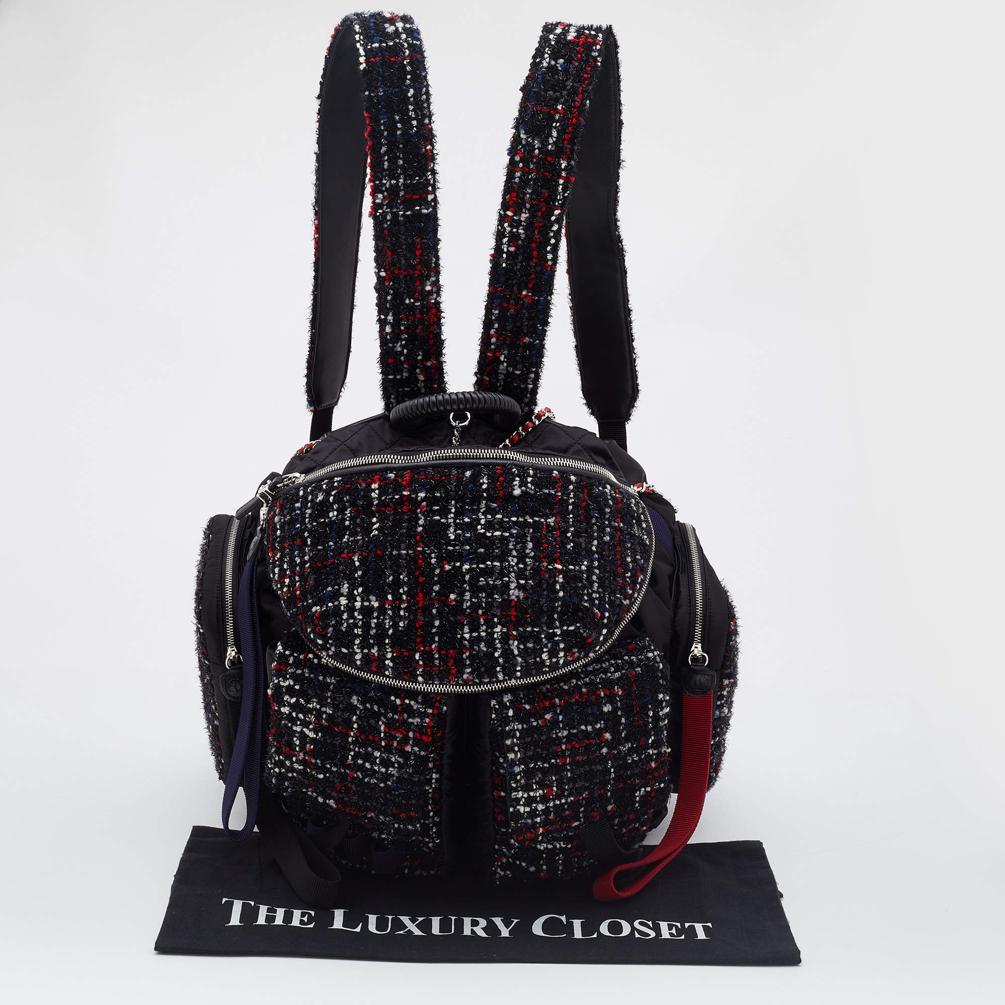 Chanel Black/Red Satin,Tweed and Leather Astronaut Essentials Backpack  Chanel