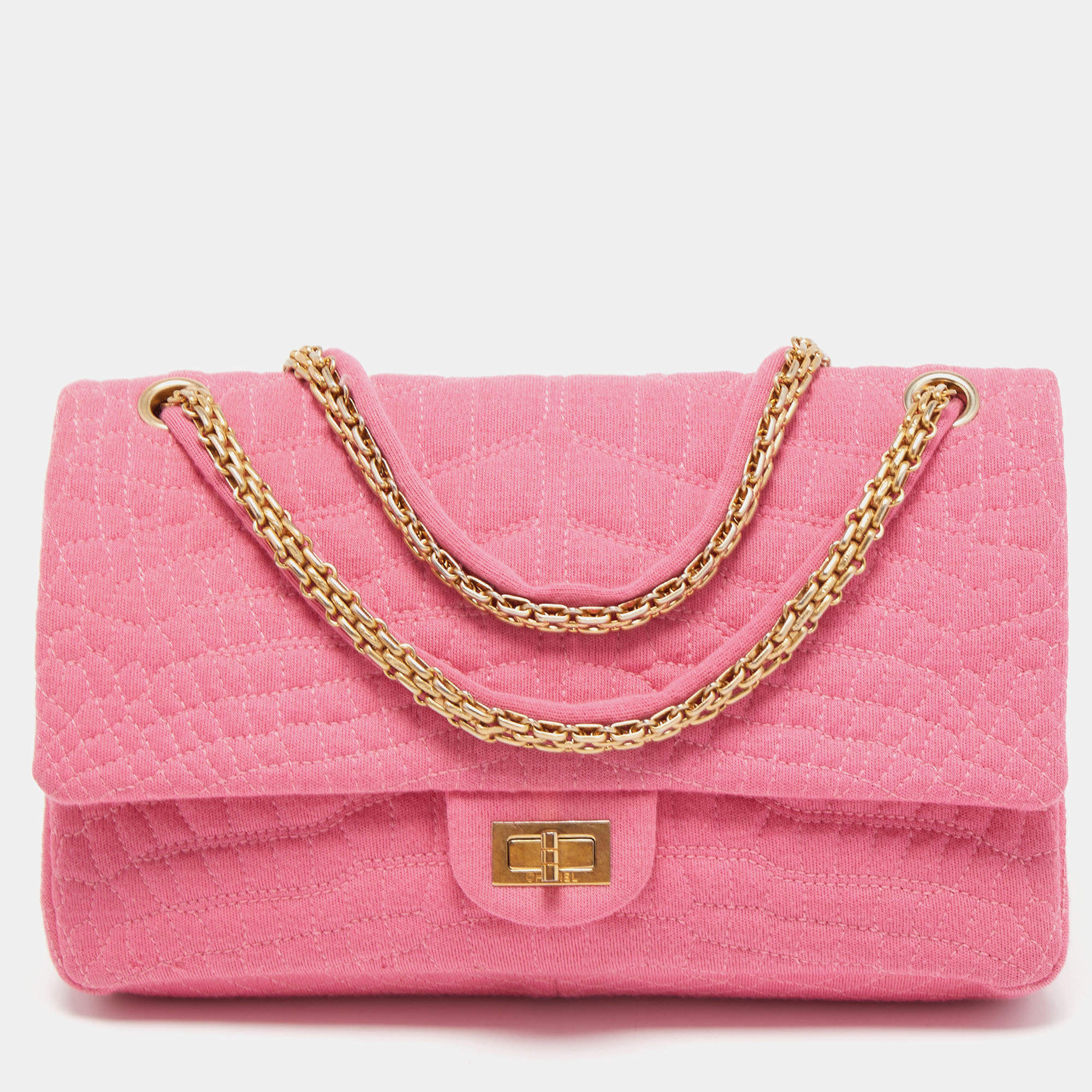 Chanel Pink Jersey Coco s Croc Reissue 2.55 Classic 227 Flap Bag