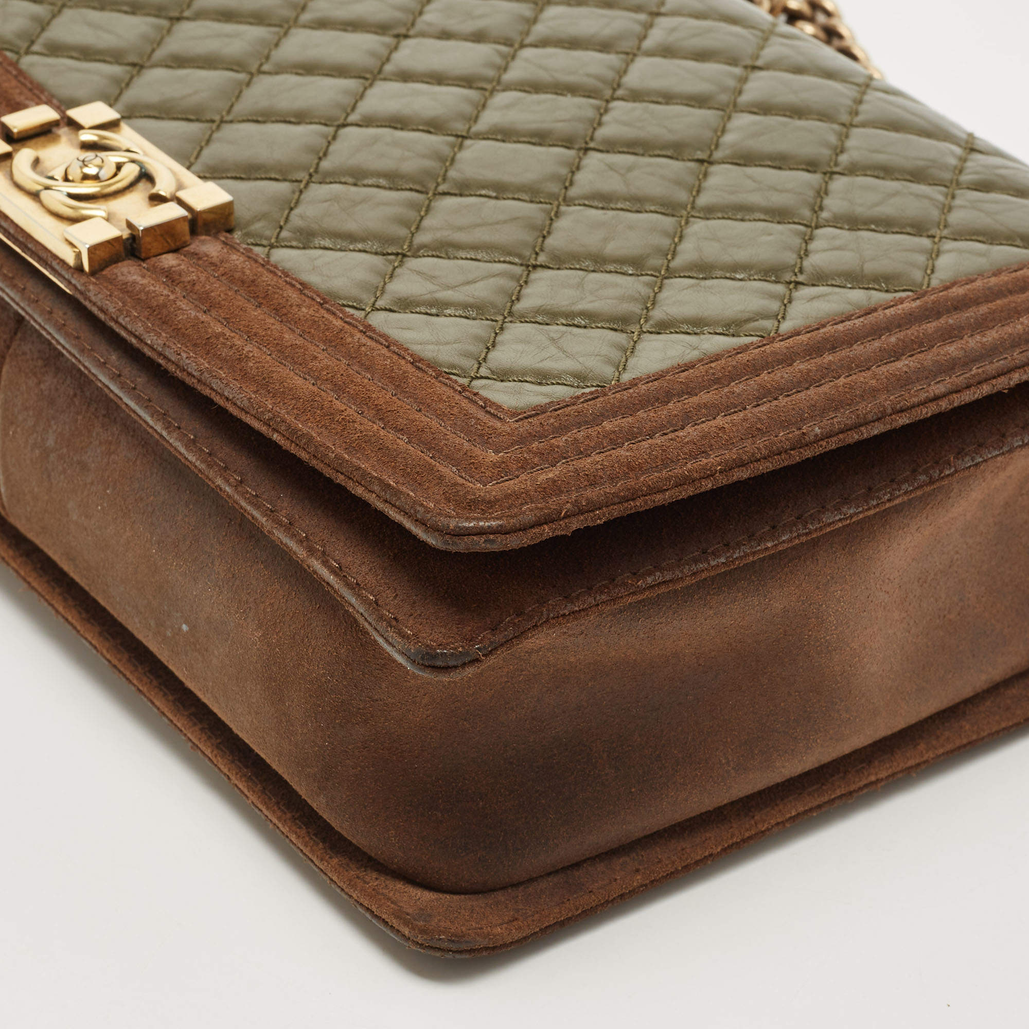 Chanel Brown/Olive Green Quilted Leather Large Paris-Edinburgh Boy Bag  Chanel