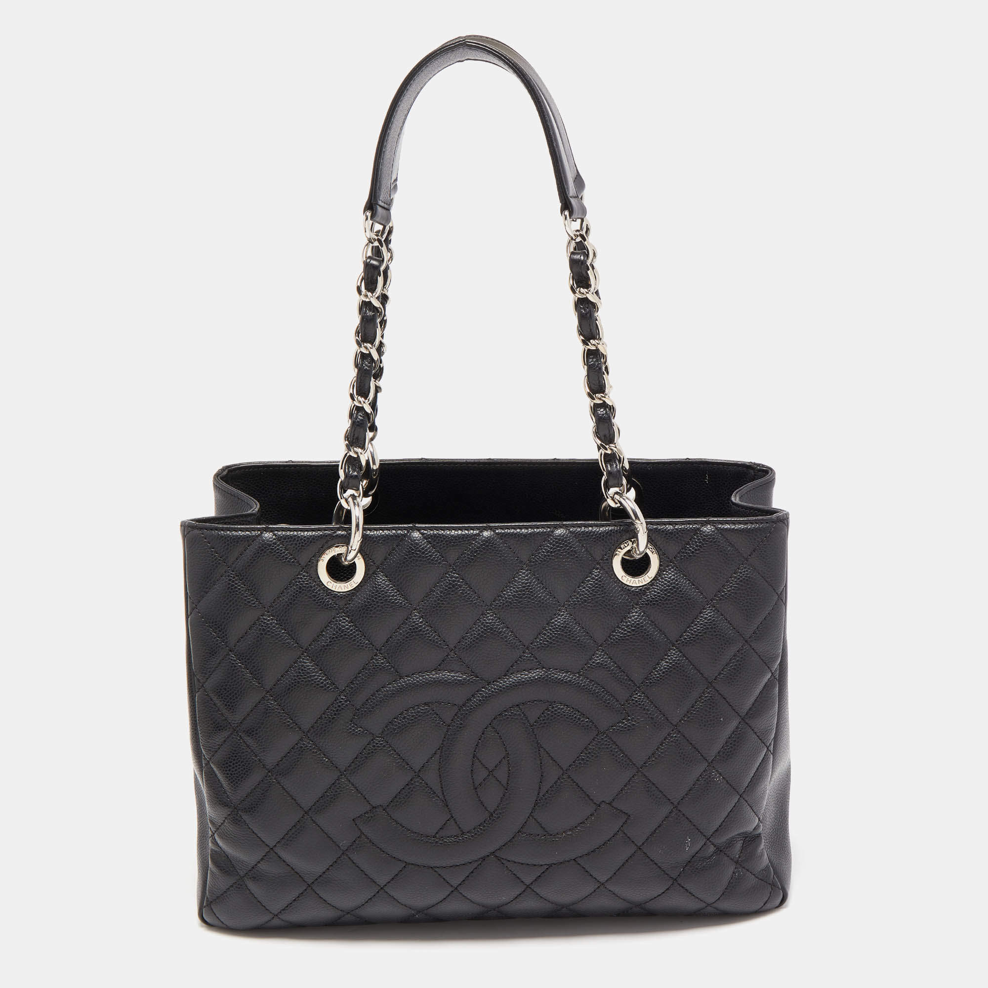 Pre Owned Chanel Black Quilted Caviar Leather Grand Shopper Tote