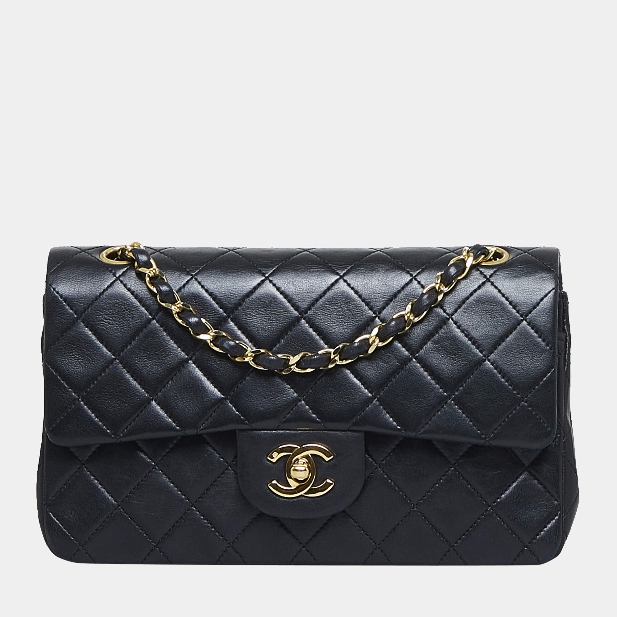 Pre Owned Chanel Black Small Classic Lambskin Double Flap