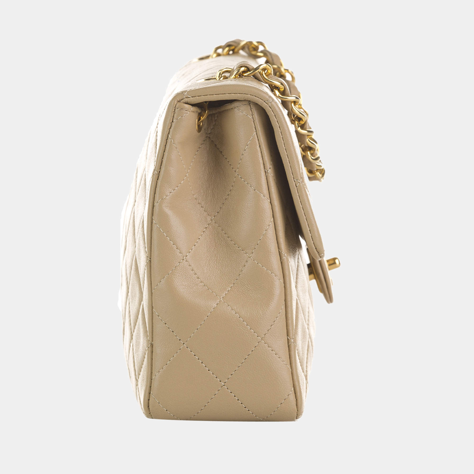 Chanel Beige Mini Classic Square Lambskin Single Flap Bag Chanel