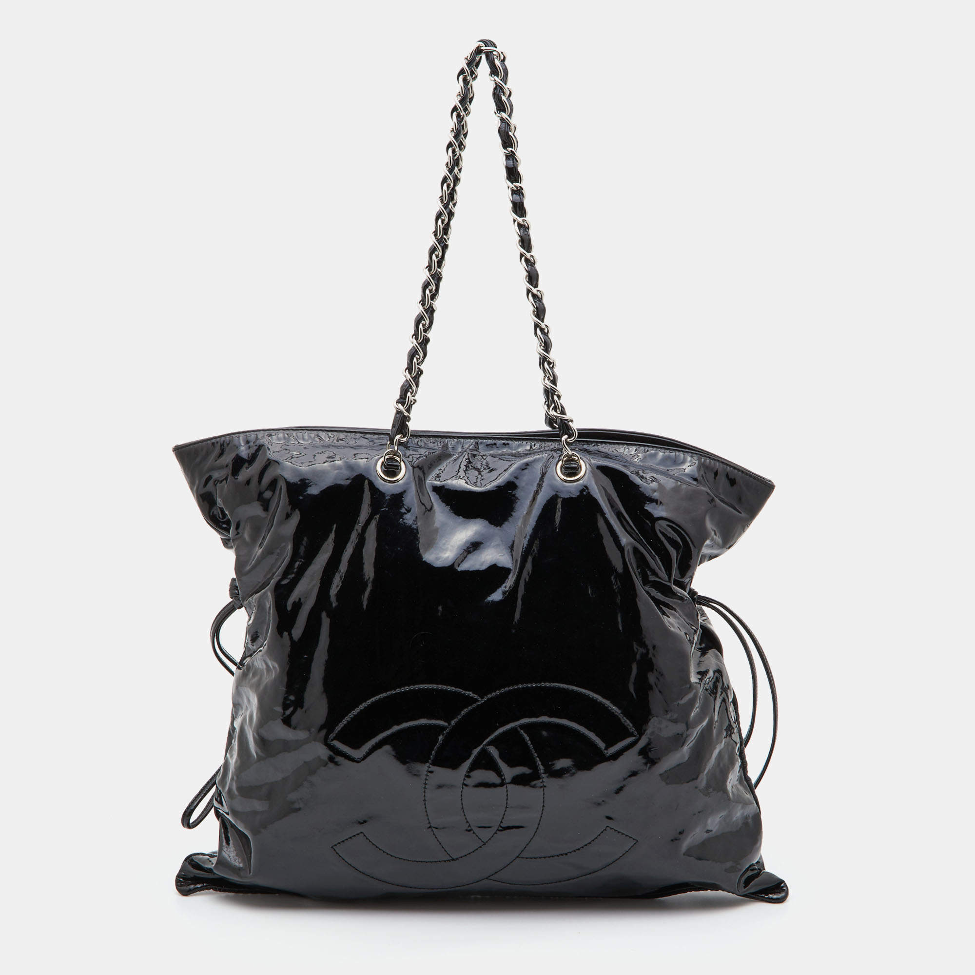 Pre Owned Chanel Black Patent Leather Bon Bon Tote 