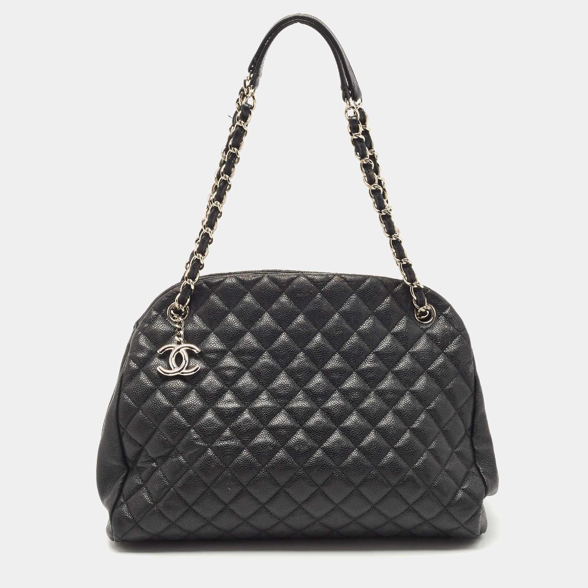 Pre Owned Chanel Black Quilted Caviar Leather Medium Just Mademoiselle Bowler Bag