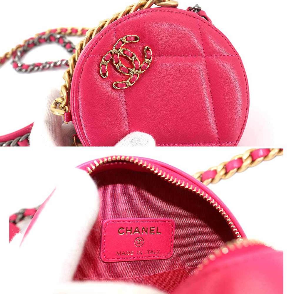 Chanel CHANEL 19 round clutch chain shoulder bag leather pink