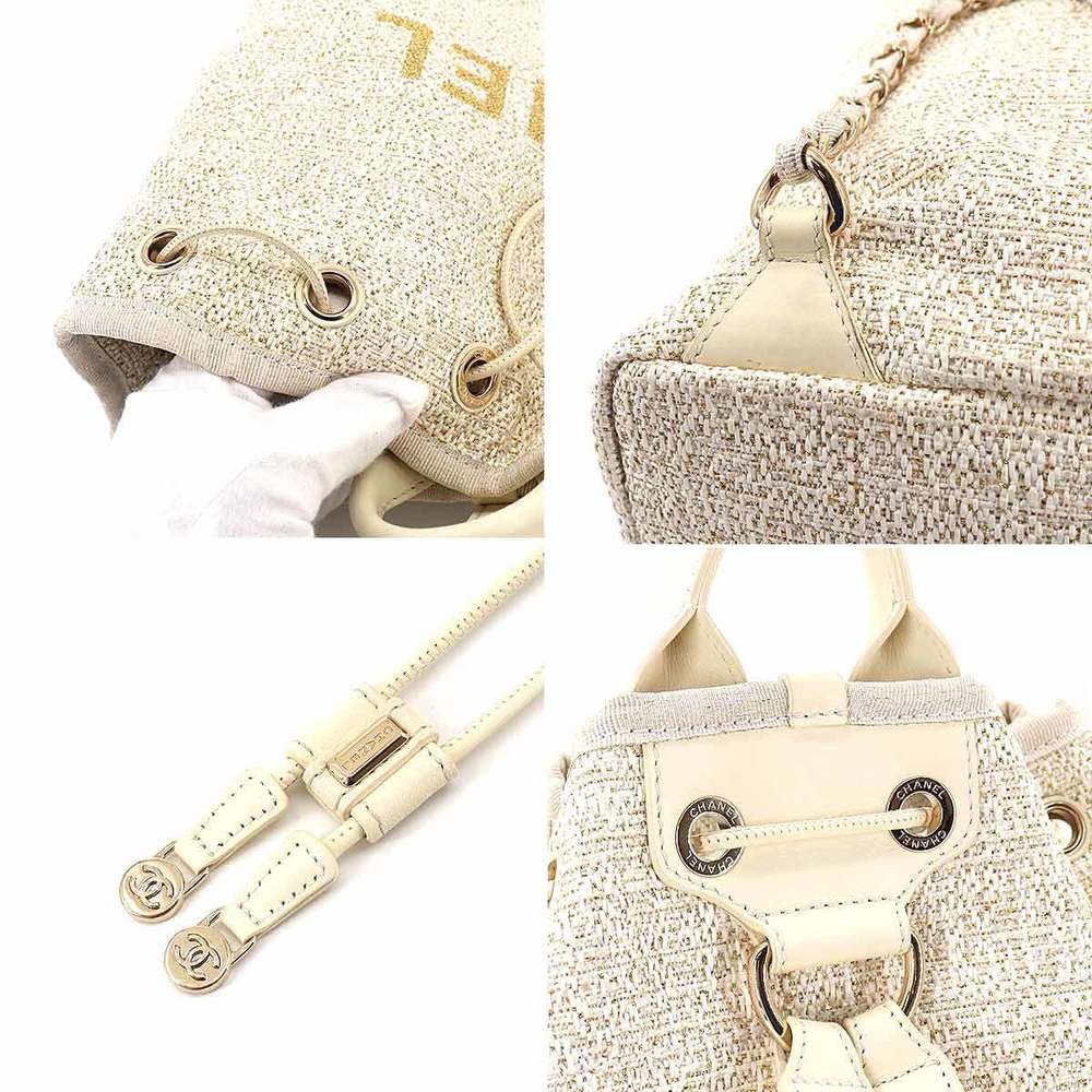 Chanel White Tweed Deauville Drawstring Backpack Chanel