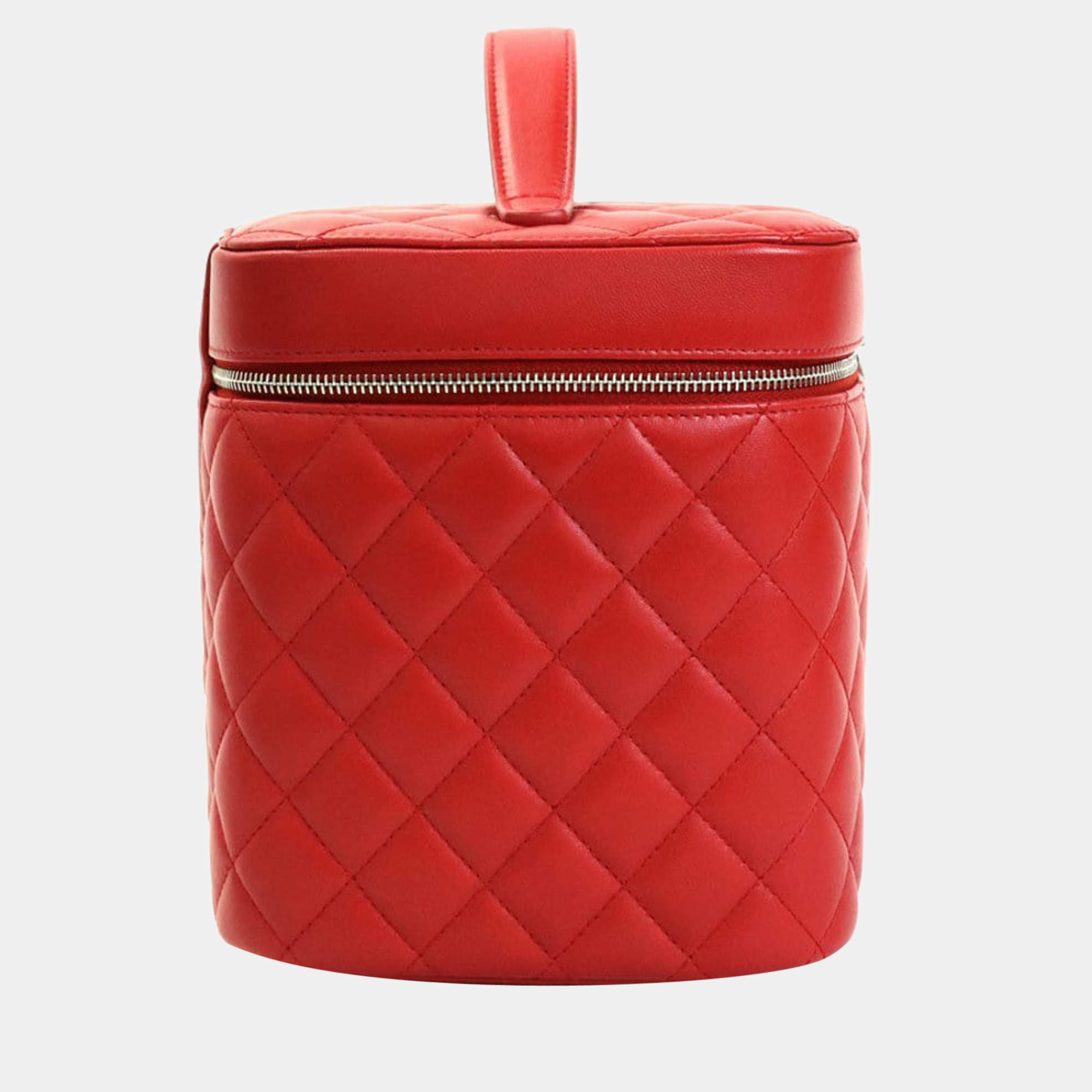 Chanel Red Leather Top Handle Vanity Case