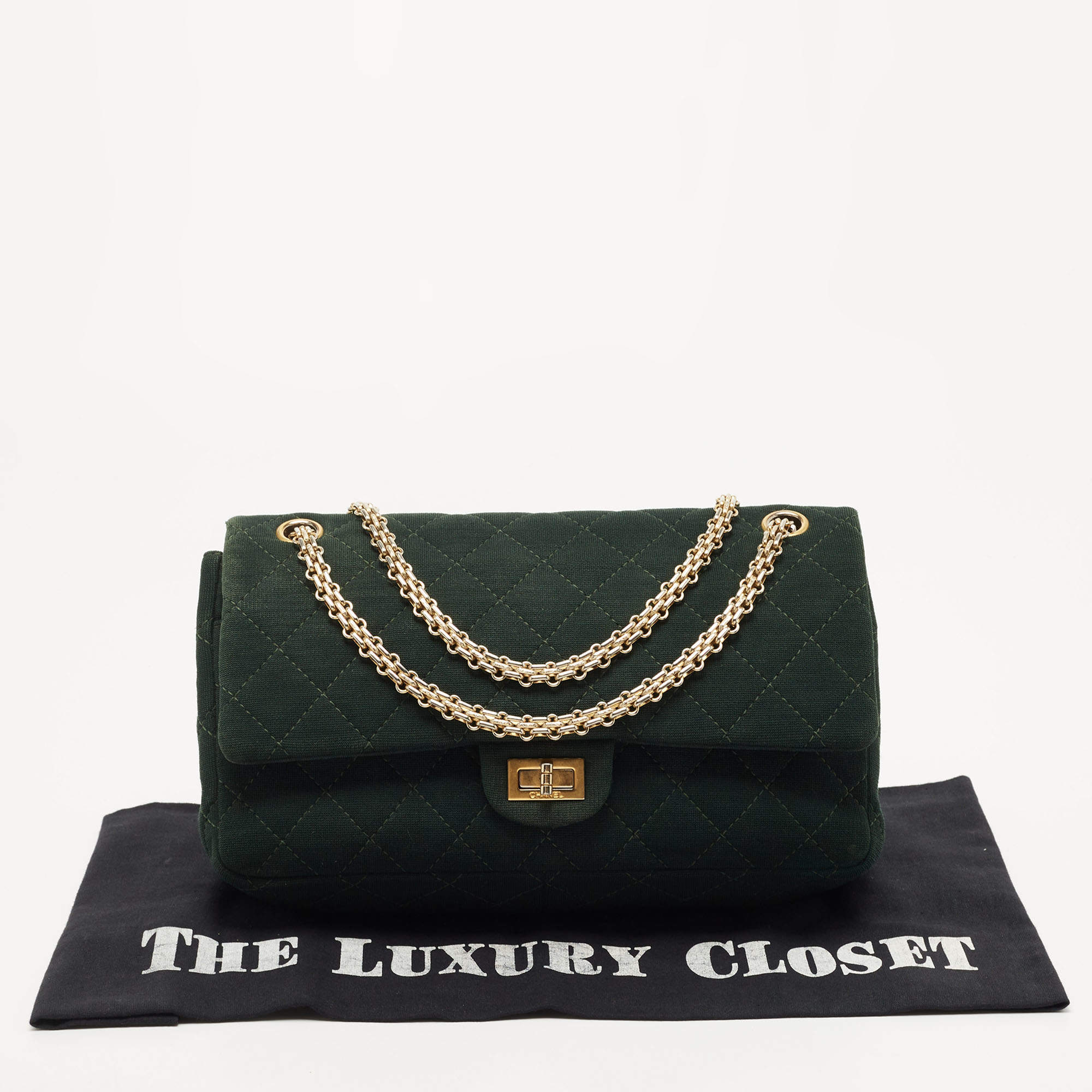 Chanel Emerald Green Quilted Jersey Reissue 2.55 Classic 226