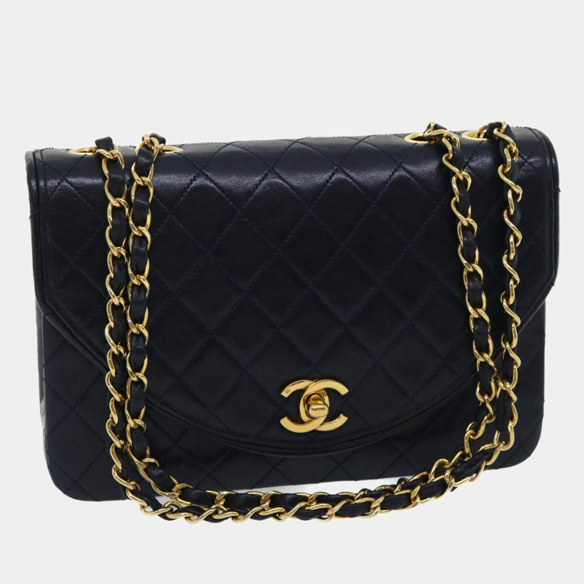 Chanel Black Lambskin Leather Vintage Flap Bag Chanel