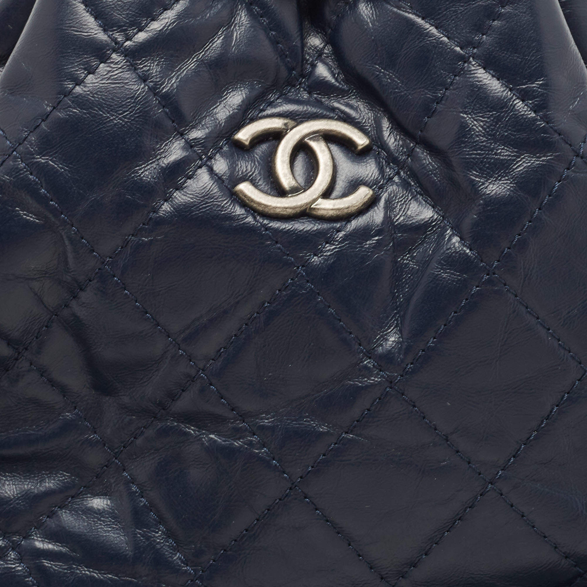 Chanel Black/Dark Blue Quilted Calf Aged Leather Small Gabrielle Backpack