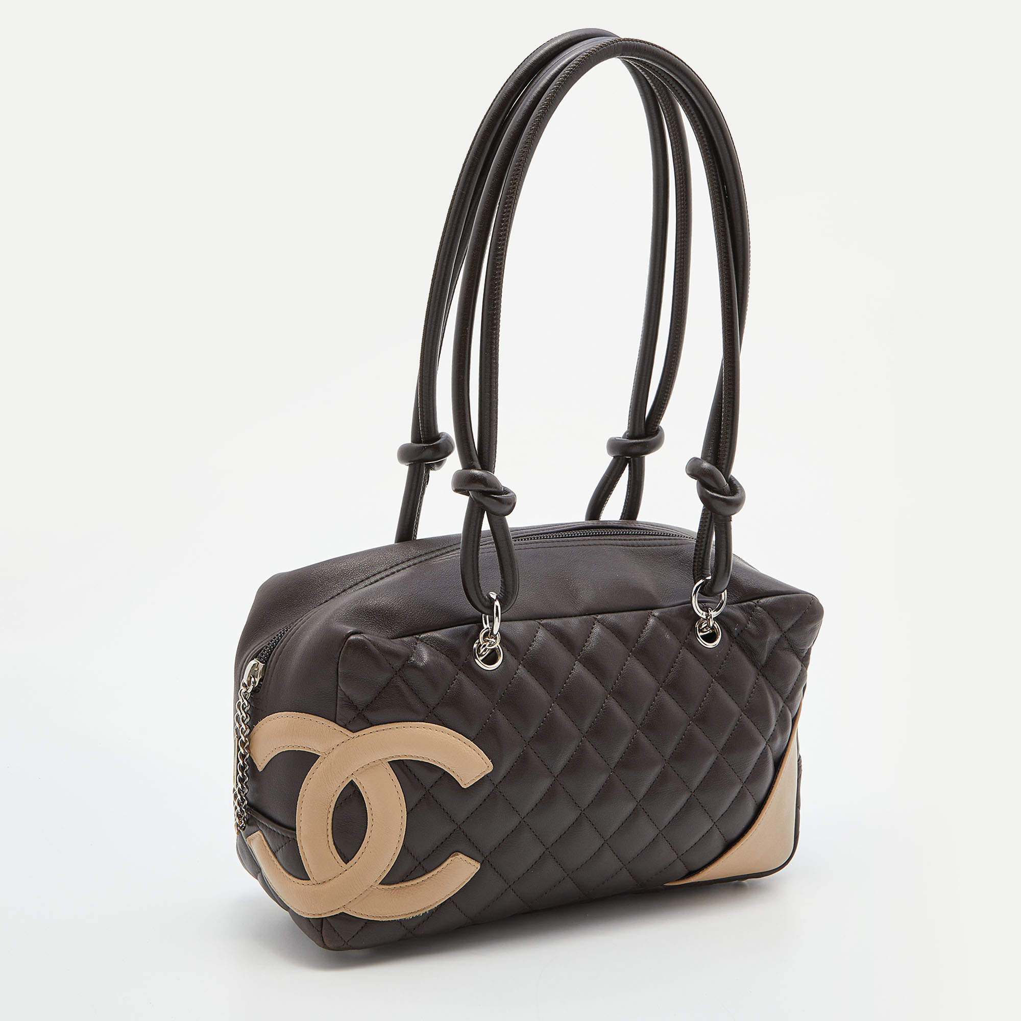 Chanel Brown/Beige Quilted Leather Cambon Ligne Bowler Bag Chanel