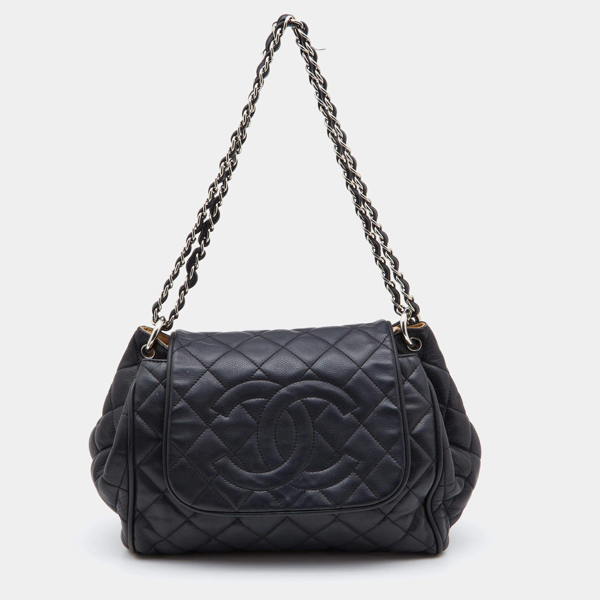 Pre Owned Chanel Black Leather CC Accordion Flap Shoulder Bag