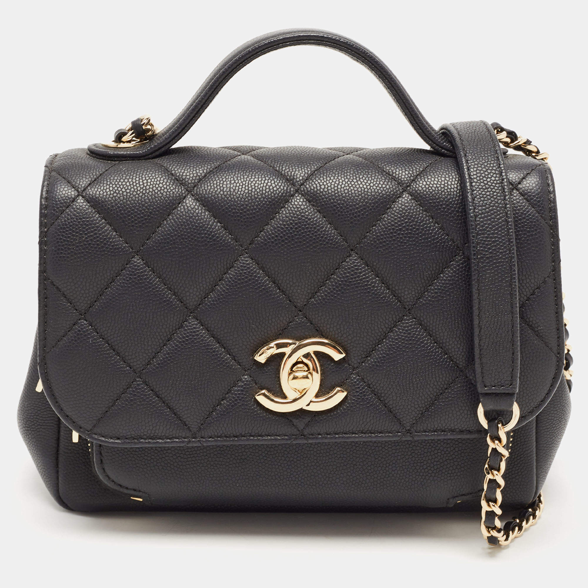 Chanel Black Quilted Caviar Leather Small Business Affinity Top Handle Bag