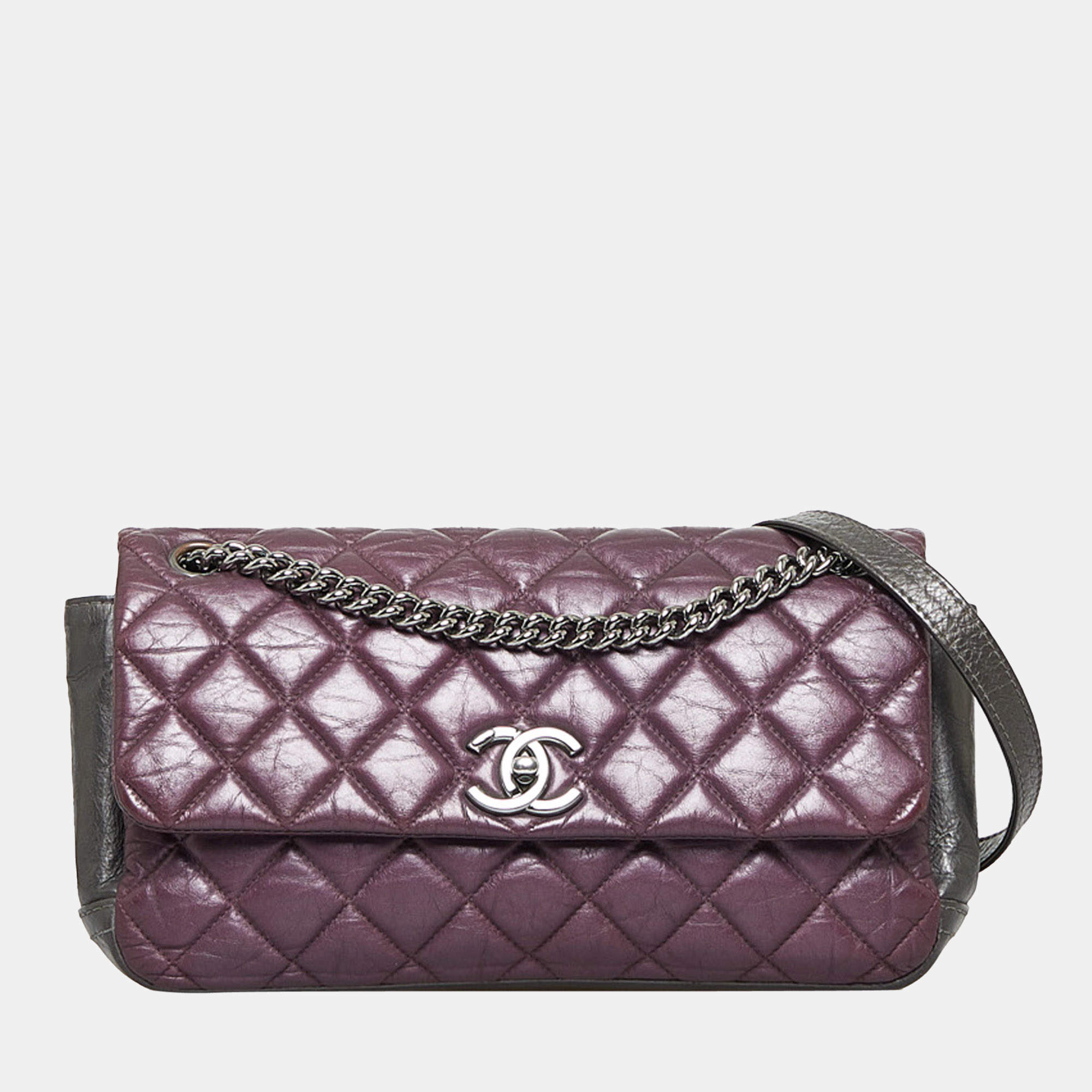 Chanel Matte Purple Quilted Caviar Leather Medium Lady Pearly Flap