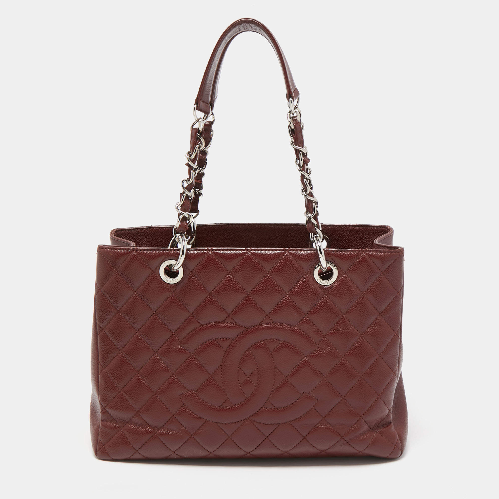 Chanel Dark Red Quilted Caviar Leather GST Tote