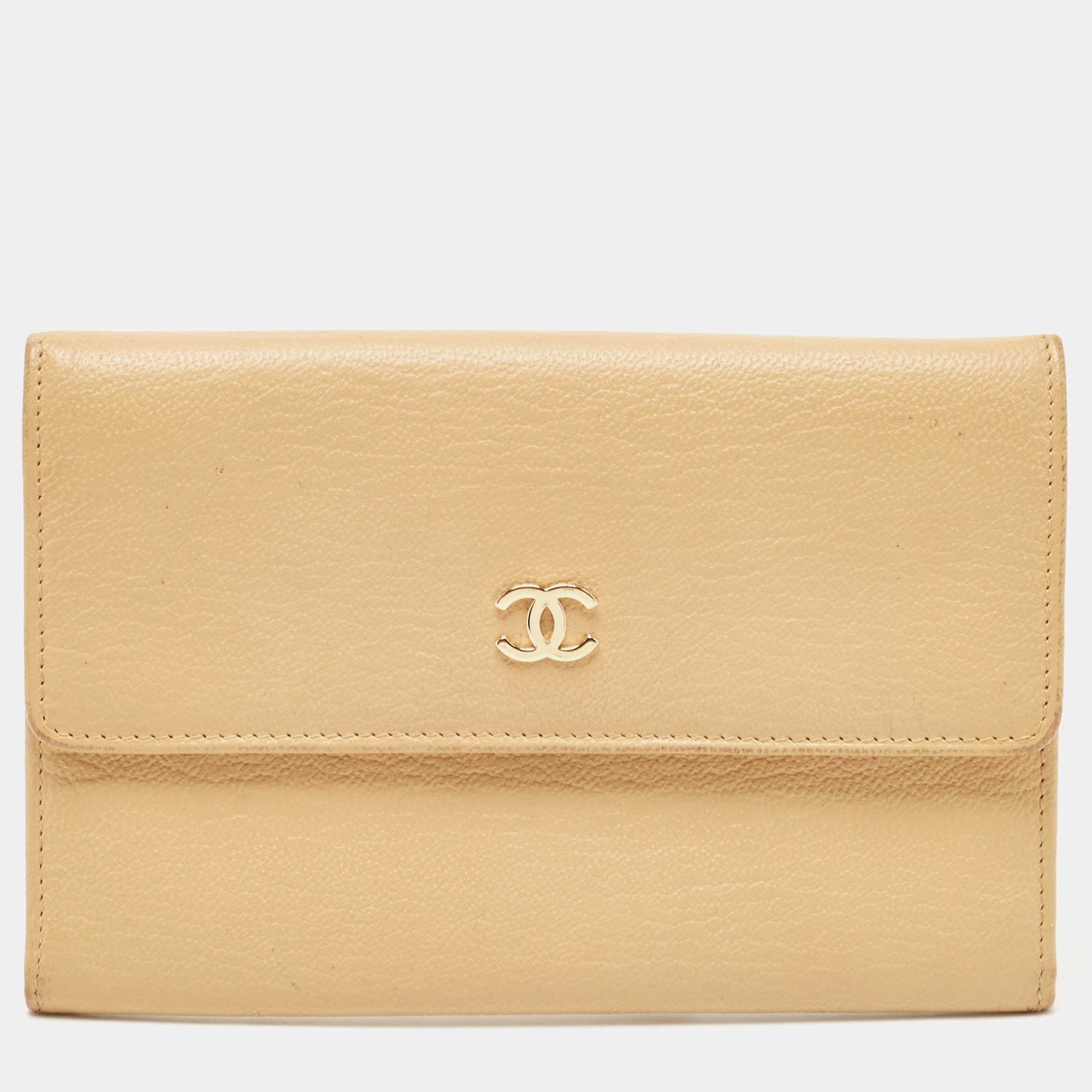 Chanel Beige Leather CC Flap Wallet