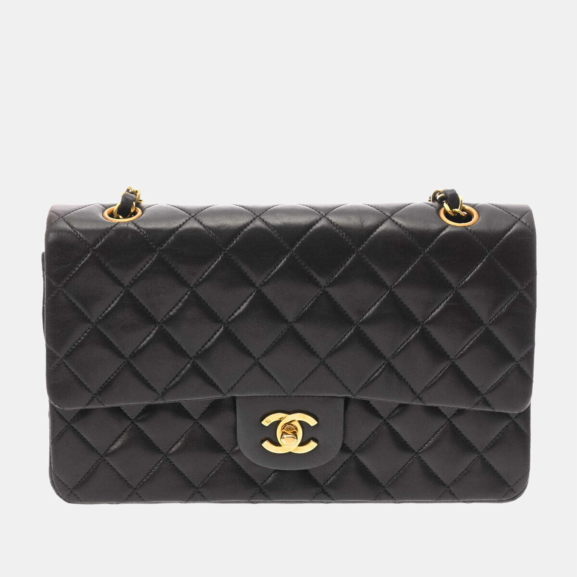 Chanel Black Lambskin Leather Medium Classic Double Flap Bag Chanel
