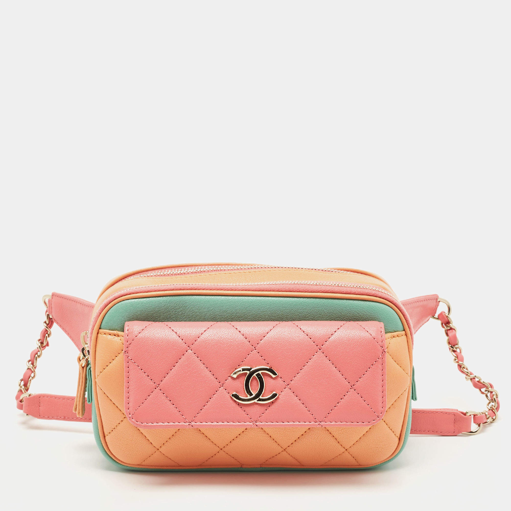 Chanel Multicolor Quilted Leather CC Double Zip Waist Bag