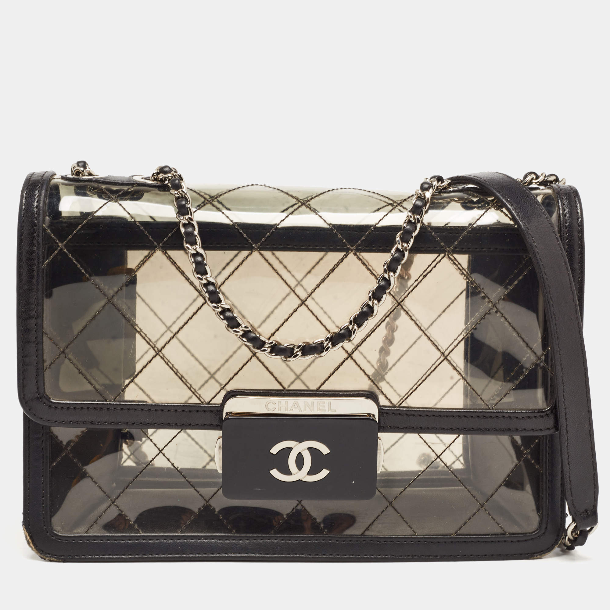 Pre Owned Chanel Black Quilted PVC And Leather Beauty Flap Lock Bag
