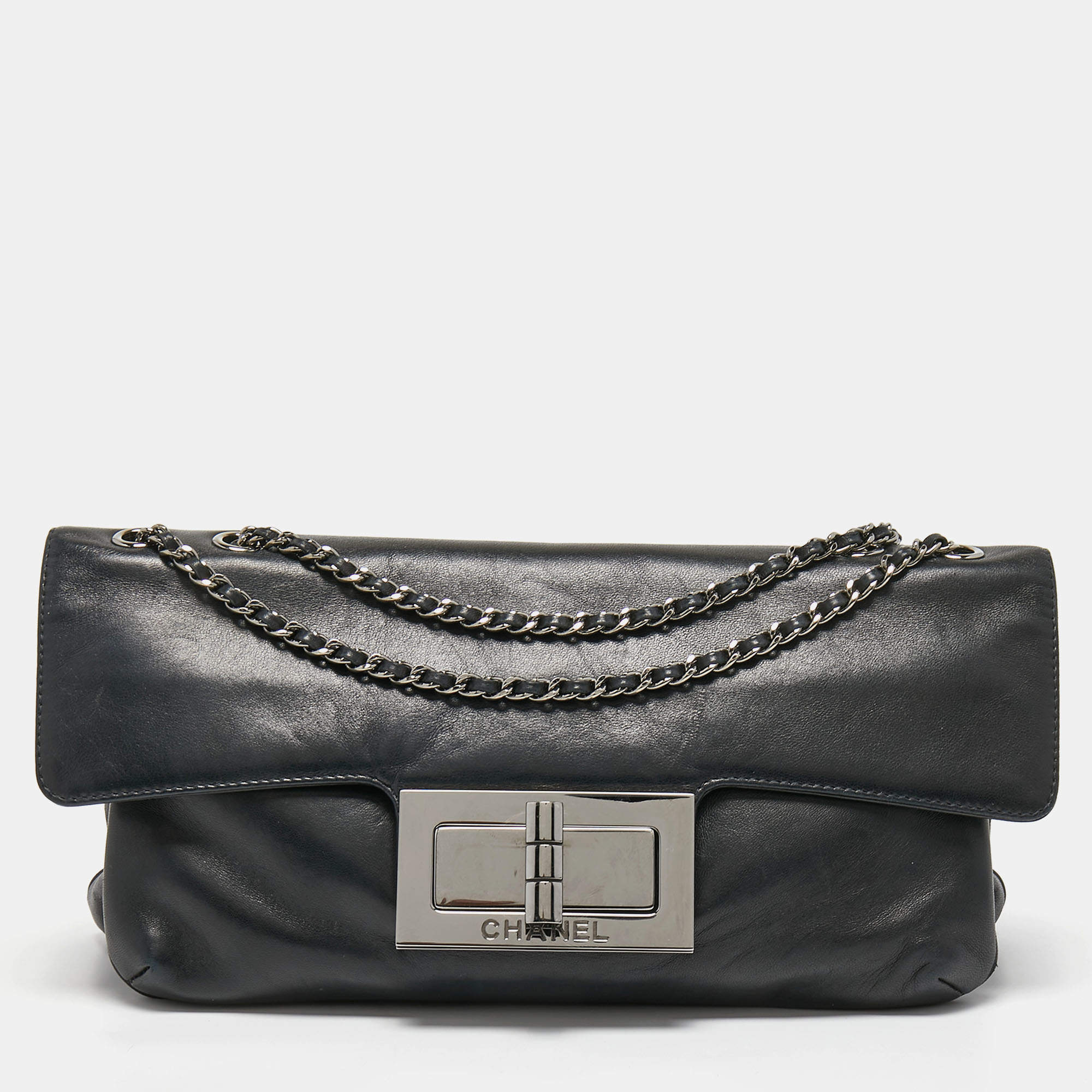 Pre Owned  Chanel Black Leather Mademoiselle Turn Lock Flap Bag