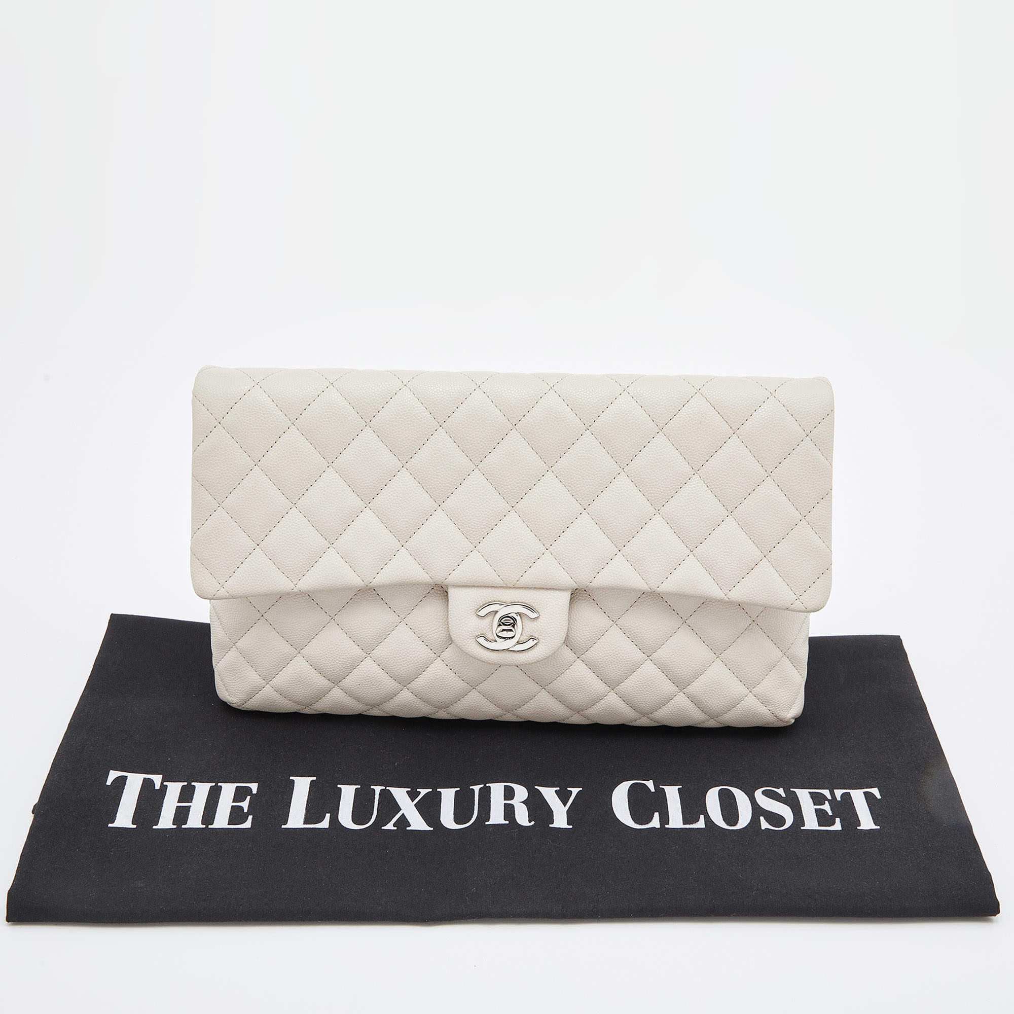 Chanel Off White Quilted Caviar Leather Flap Clutch Chanel
