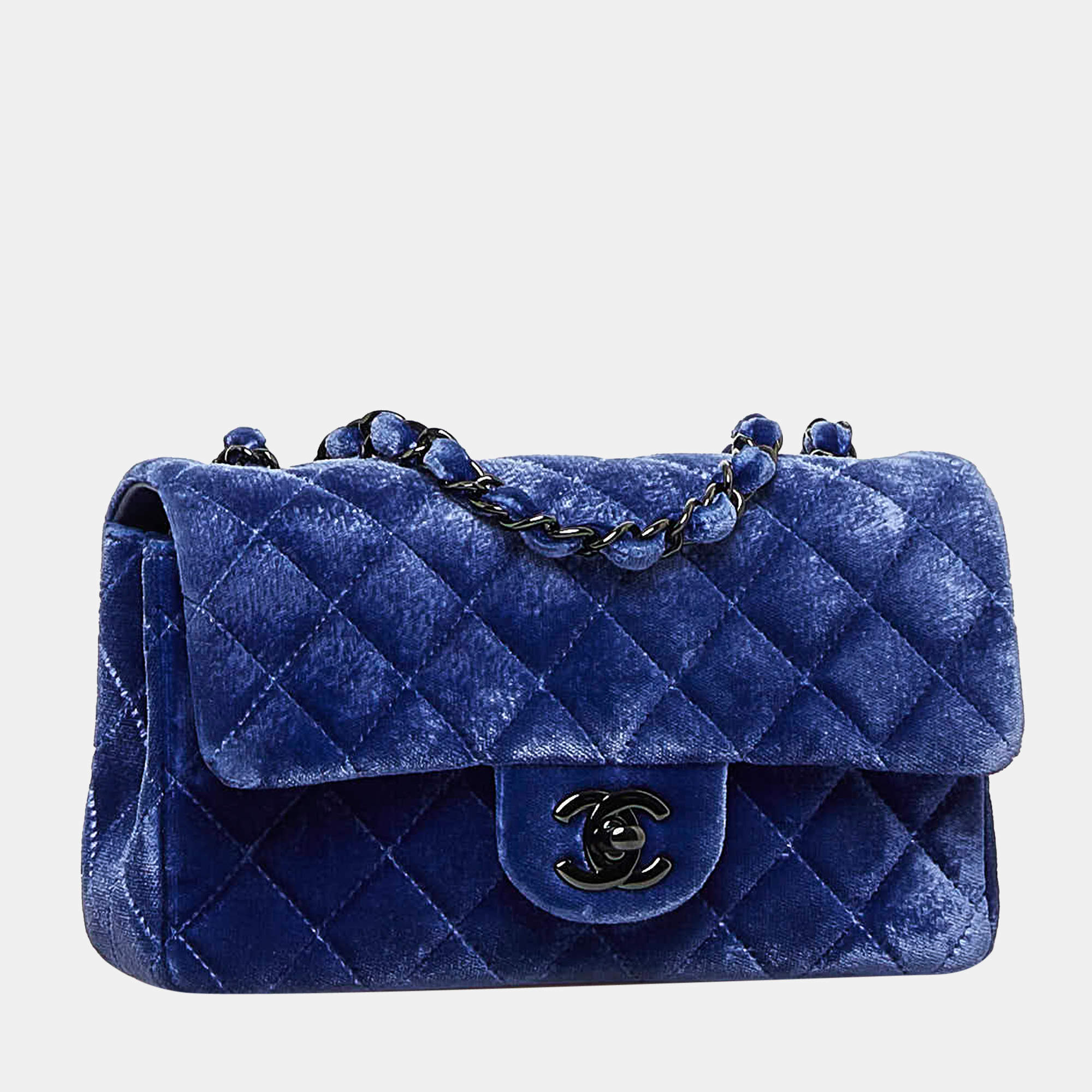 Chanel blue velvet bag Outlet