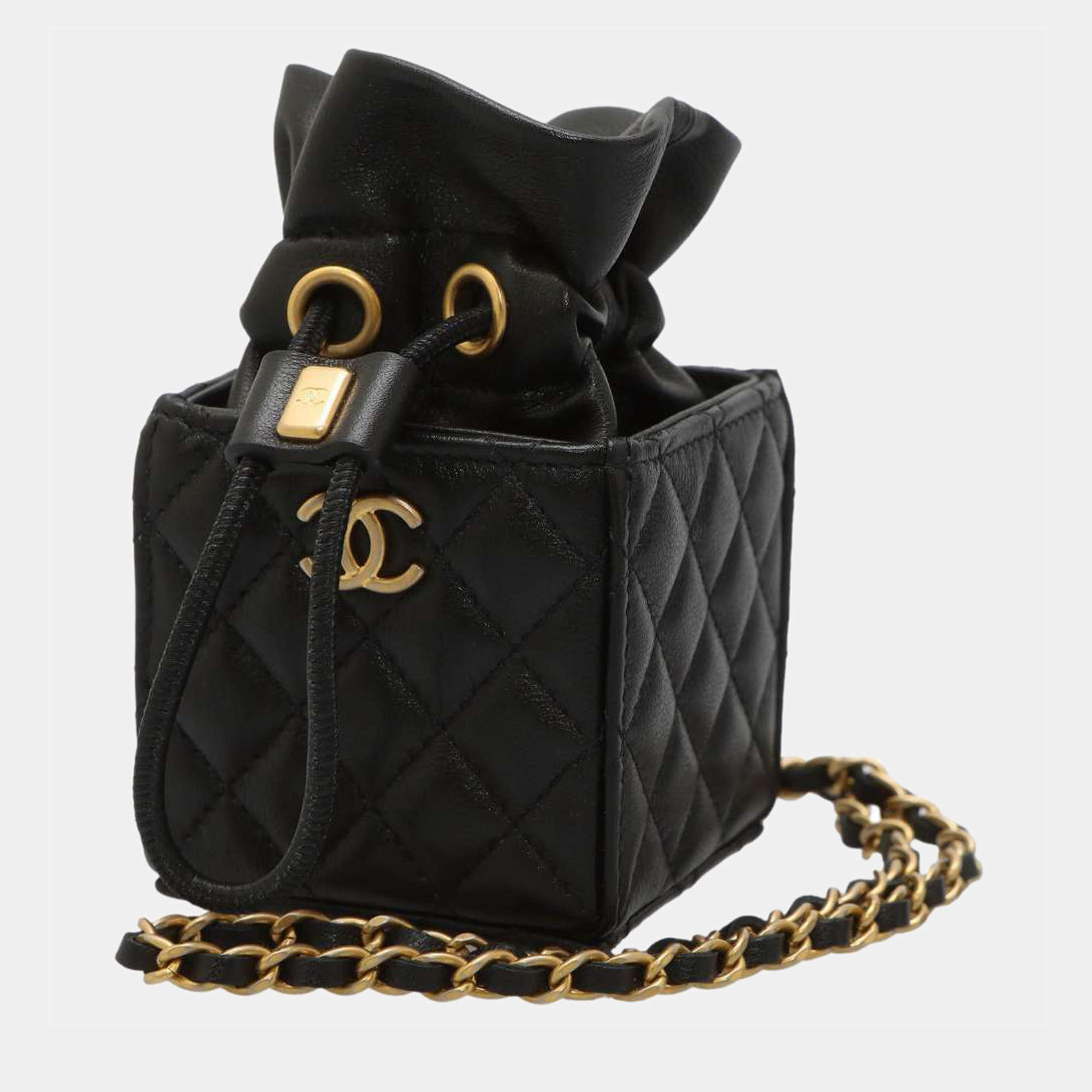 Chanel Black Lambskin Leather CC Bucket Chain Shoulder Bag