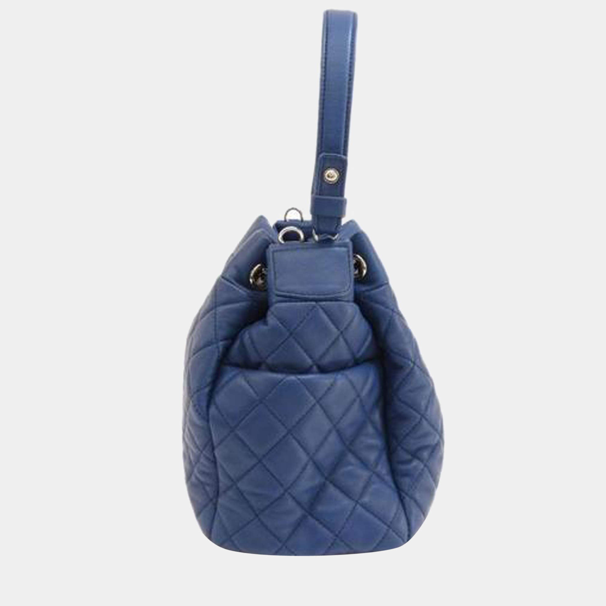 Chanel Blue Lambskin Leather Drawstring CC Bucket Bag Chanel