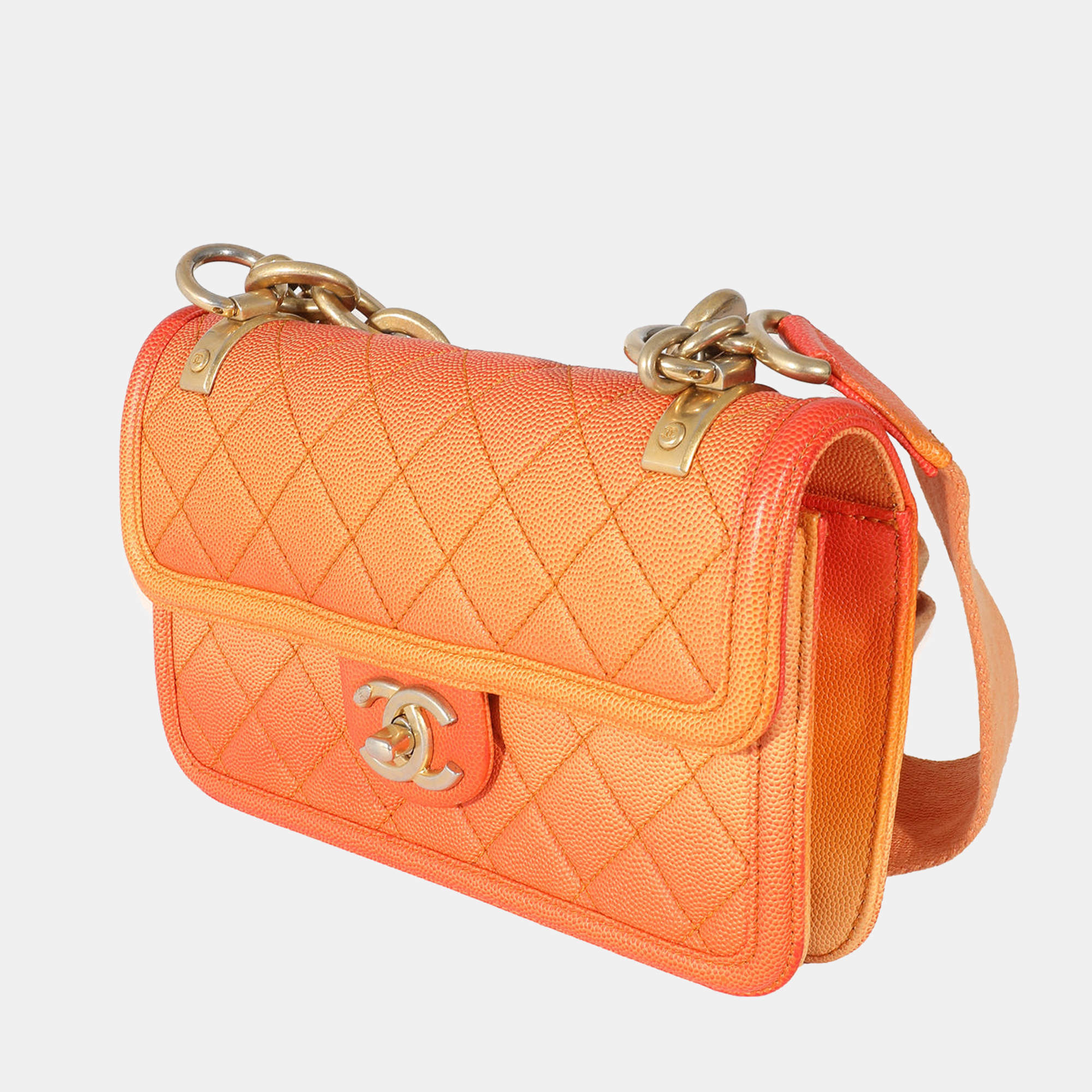 Chanel Orange Quilted Caviar Small Sunset On The Sea Flap Bag Chanel