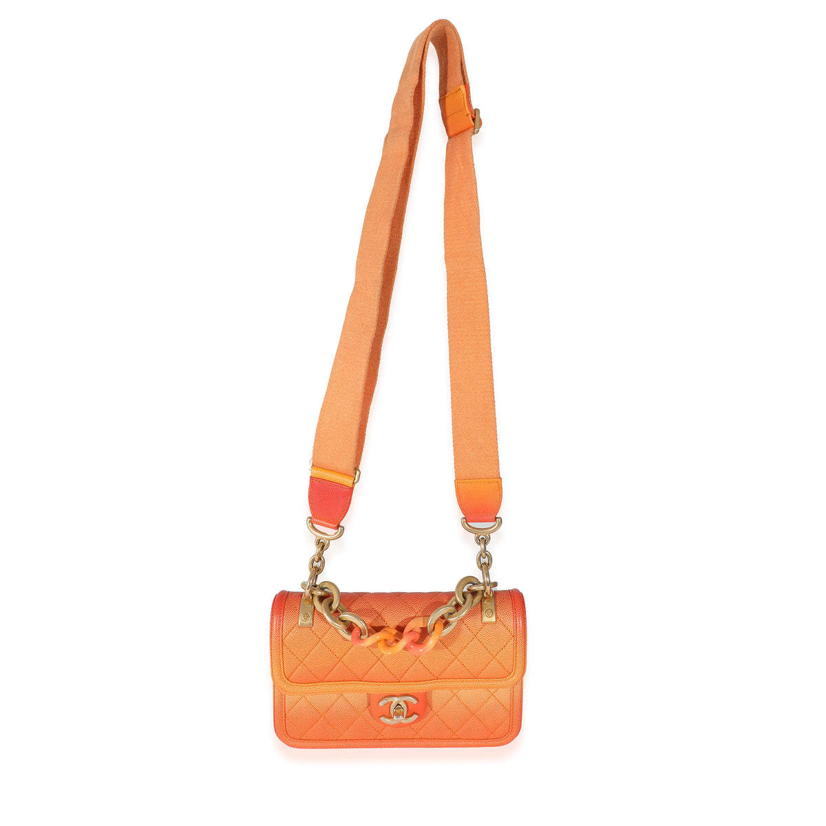 Chanel Orange Quilted Caviar Small Sunset On The Sea Flap Bag Chanel
