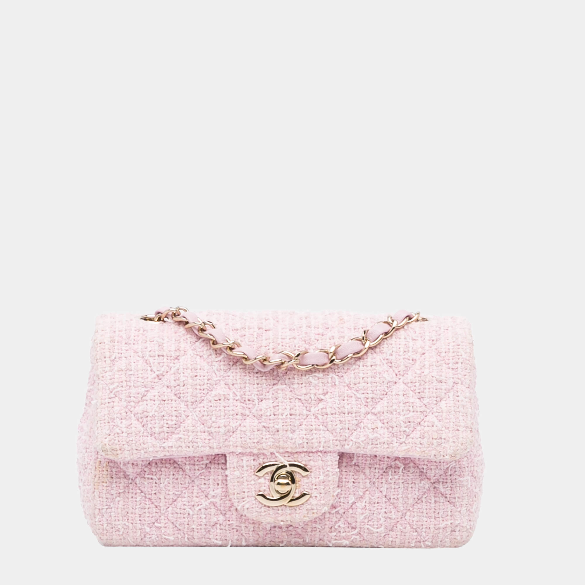 CHANEL 22C Pink White Tweed Medium Flap Handbag Gold 2022 Classics in  Fabrics