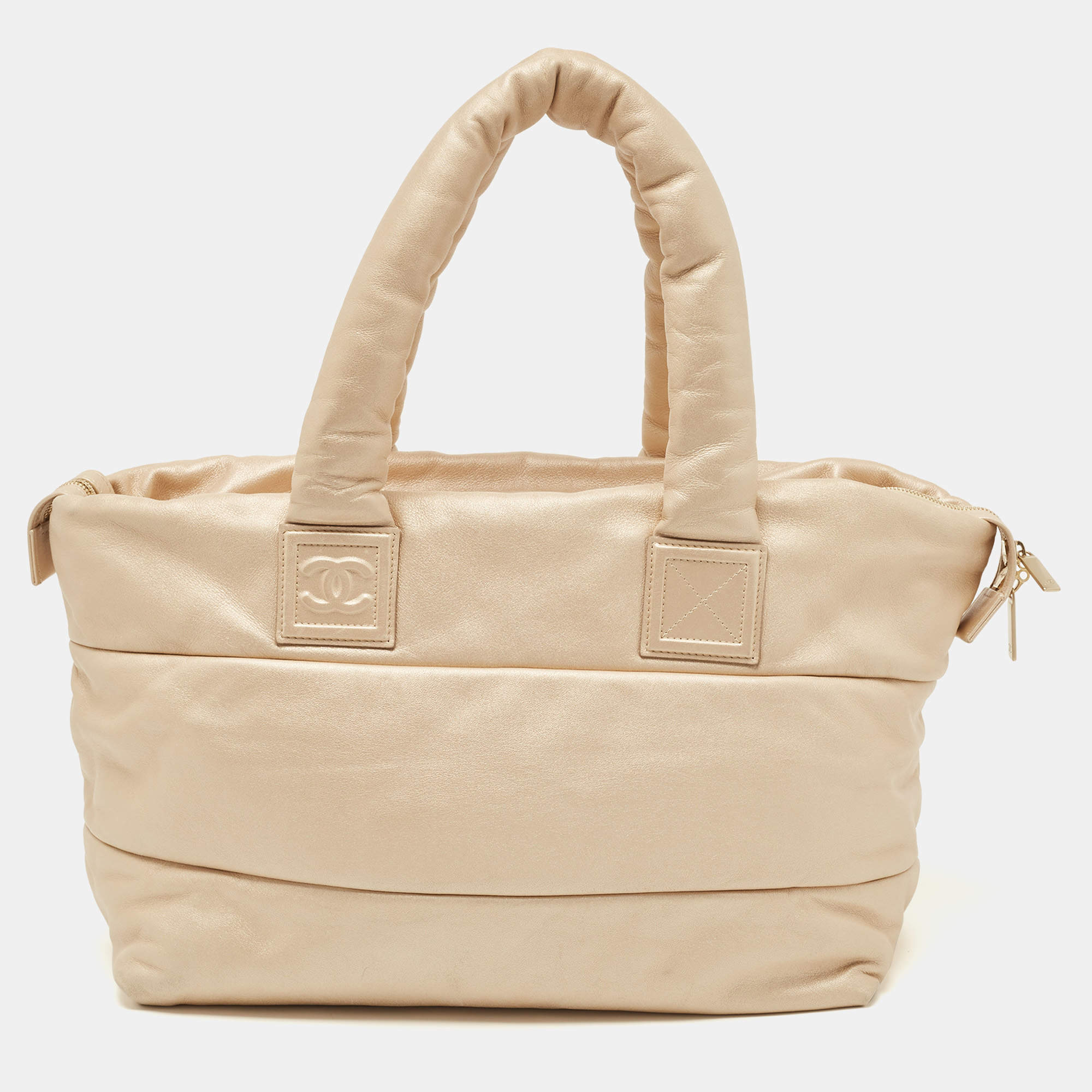 Pre Owned Chanel Pale Gold Leather Coco Cocoon Tote