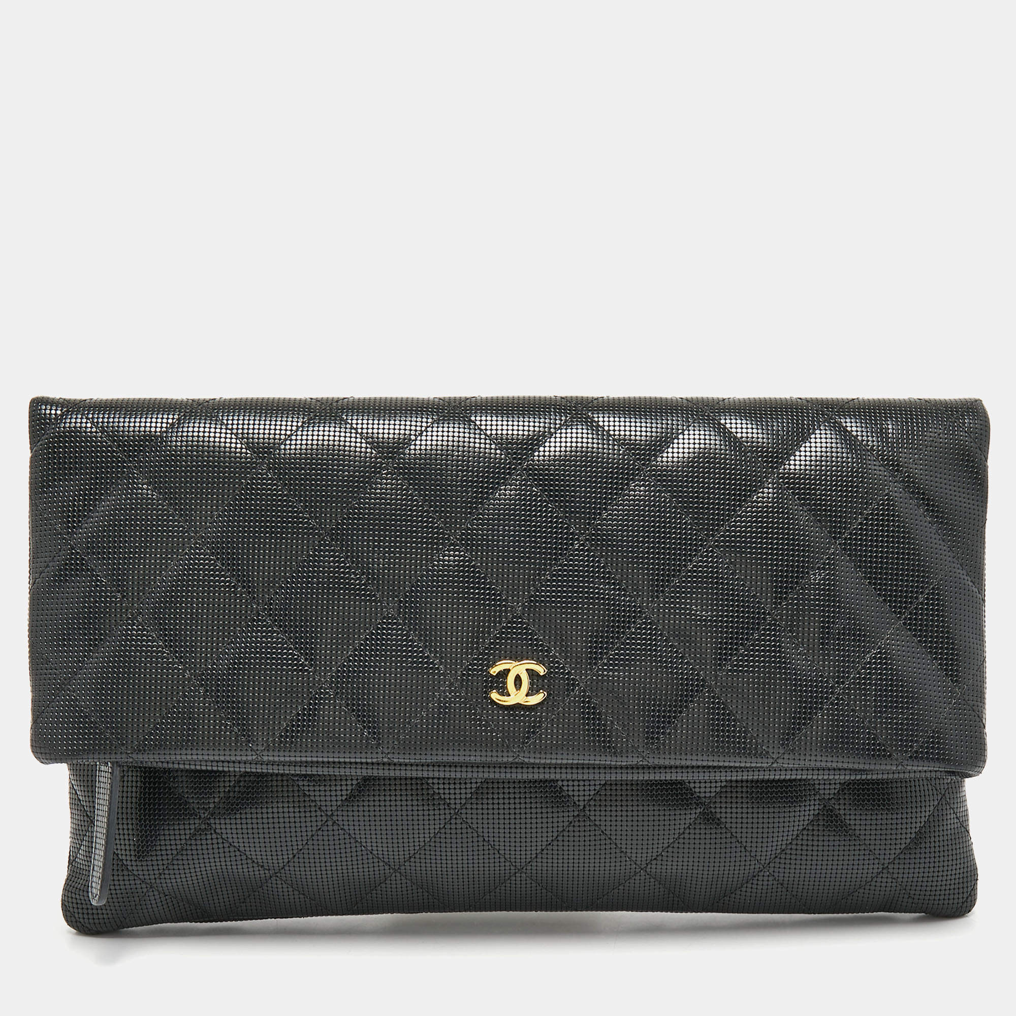 مملوكة مسبقًا Chanel Black Quilted Leather Fold Over Clutch