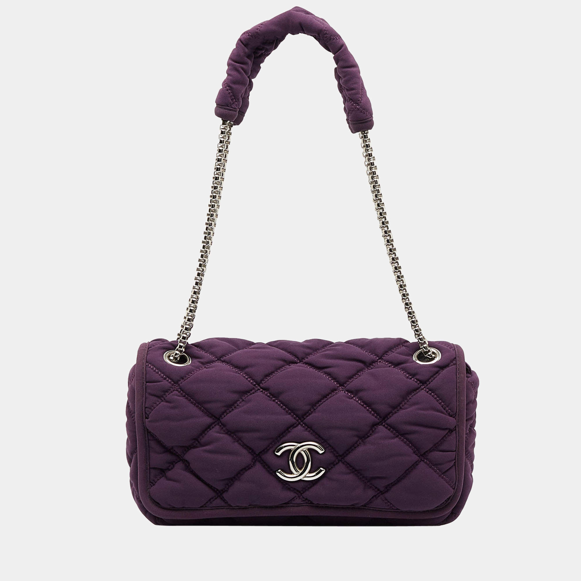 Pre Owned Chanel Purple Bubble Quilt Shoulder Bag