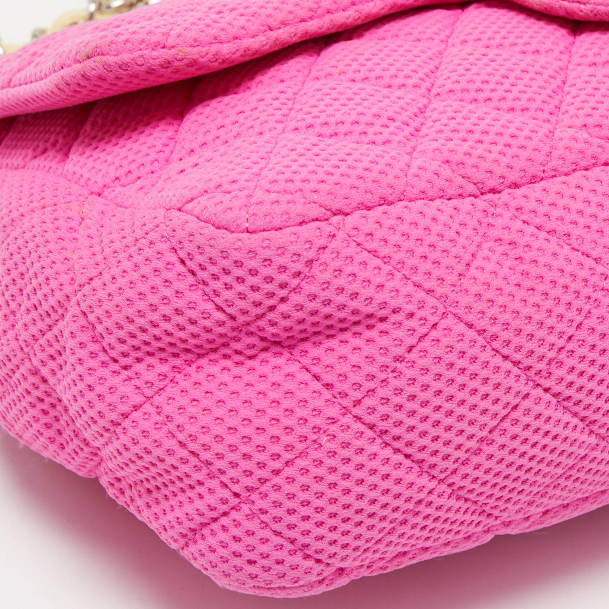 Chanel Pink/White Quilted Perforated Jersey Jumbo Classic Single