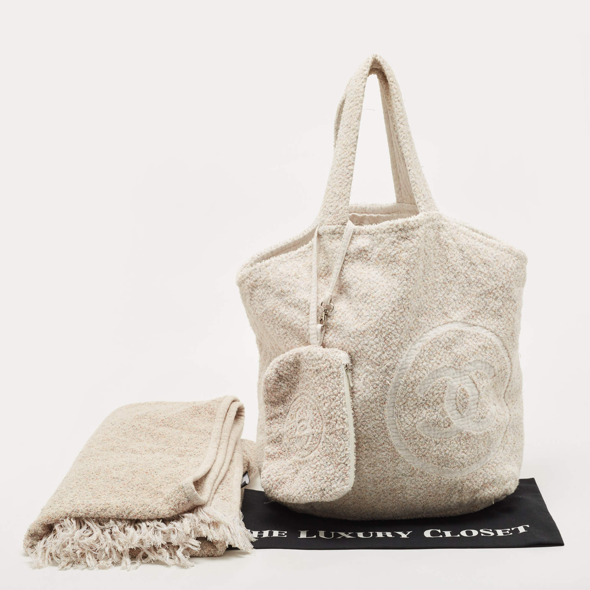 Chanel Multicolor Cotton Fabric CC Terrycloth Beach Bag and Towel Set