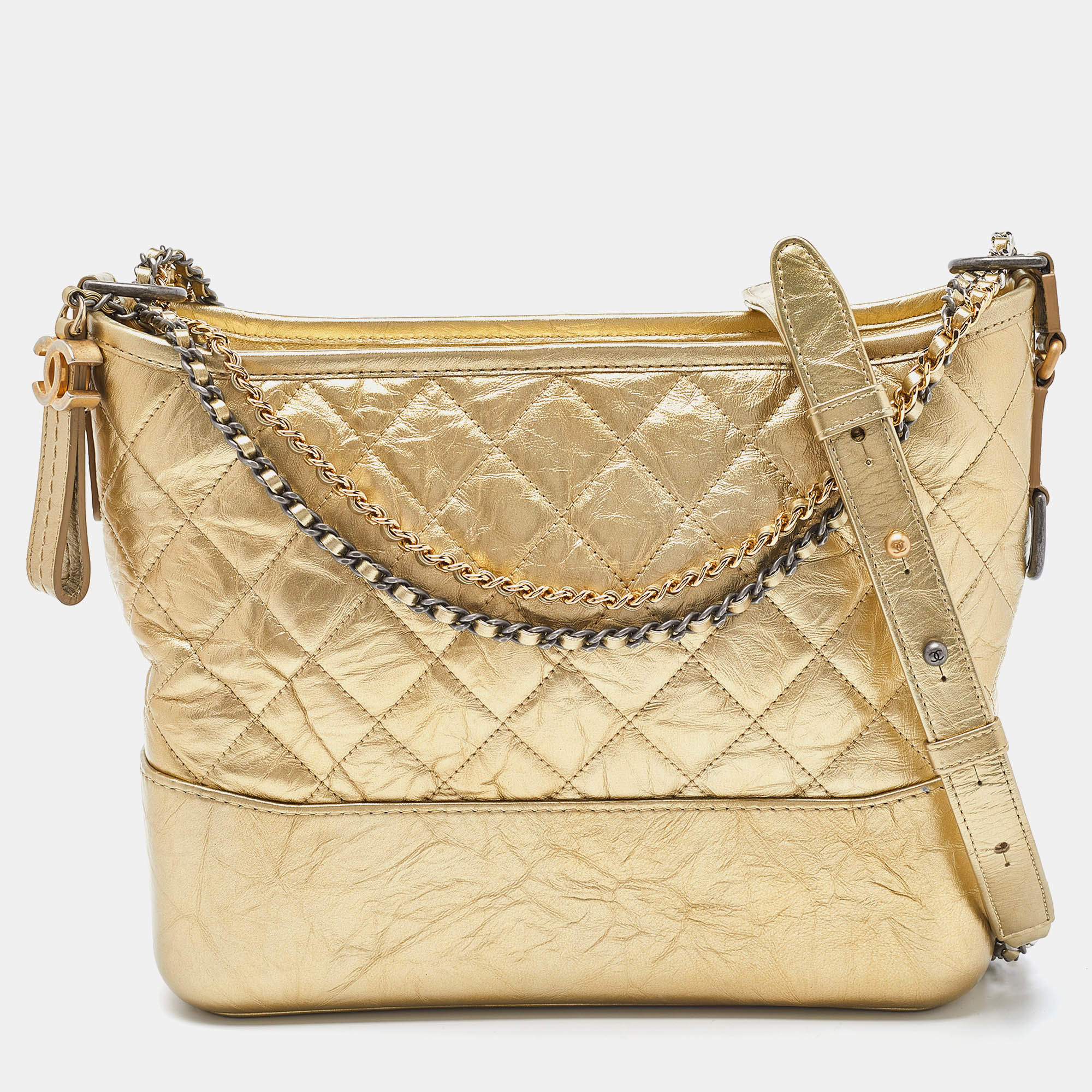 Chanel Gold Quilted Leather Medium Gabrielle Hobo Bag - Yoogi's Closet