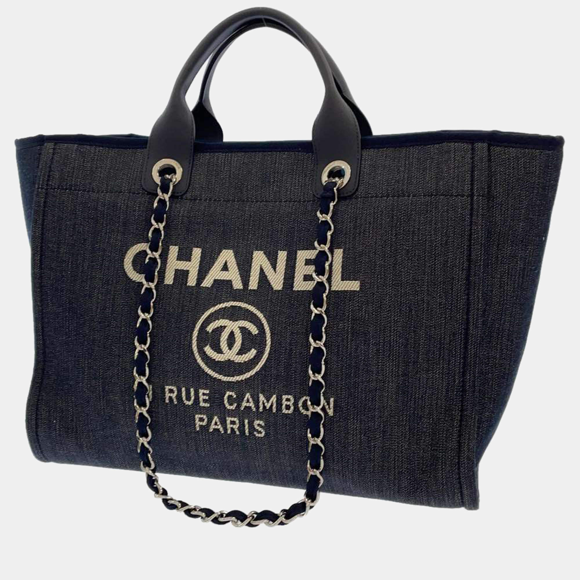 Chanel Black Canvas Large Deauville Tote Bag