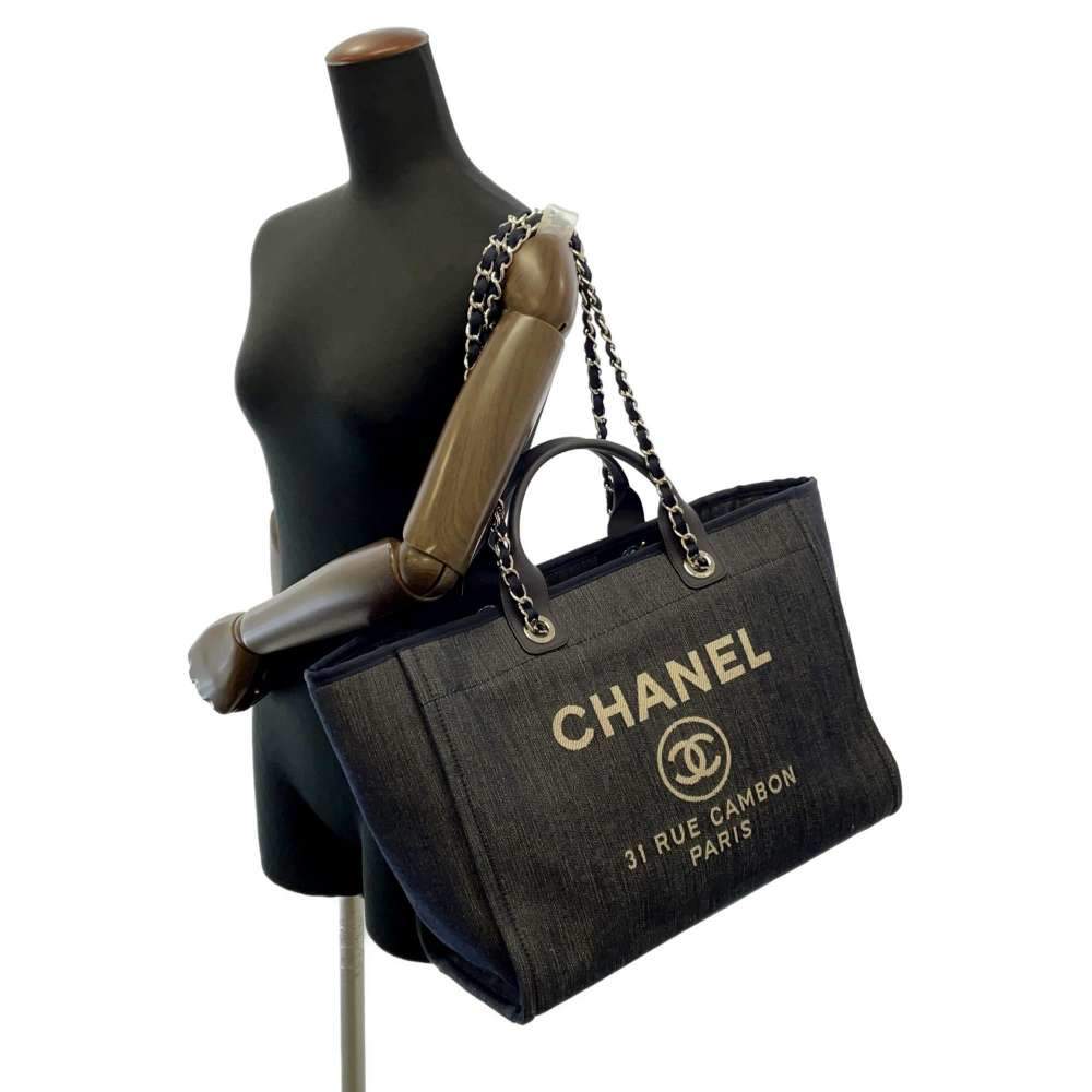 Chanel Black Canvas Large Deauville Tote Bag Chanel