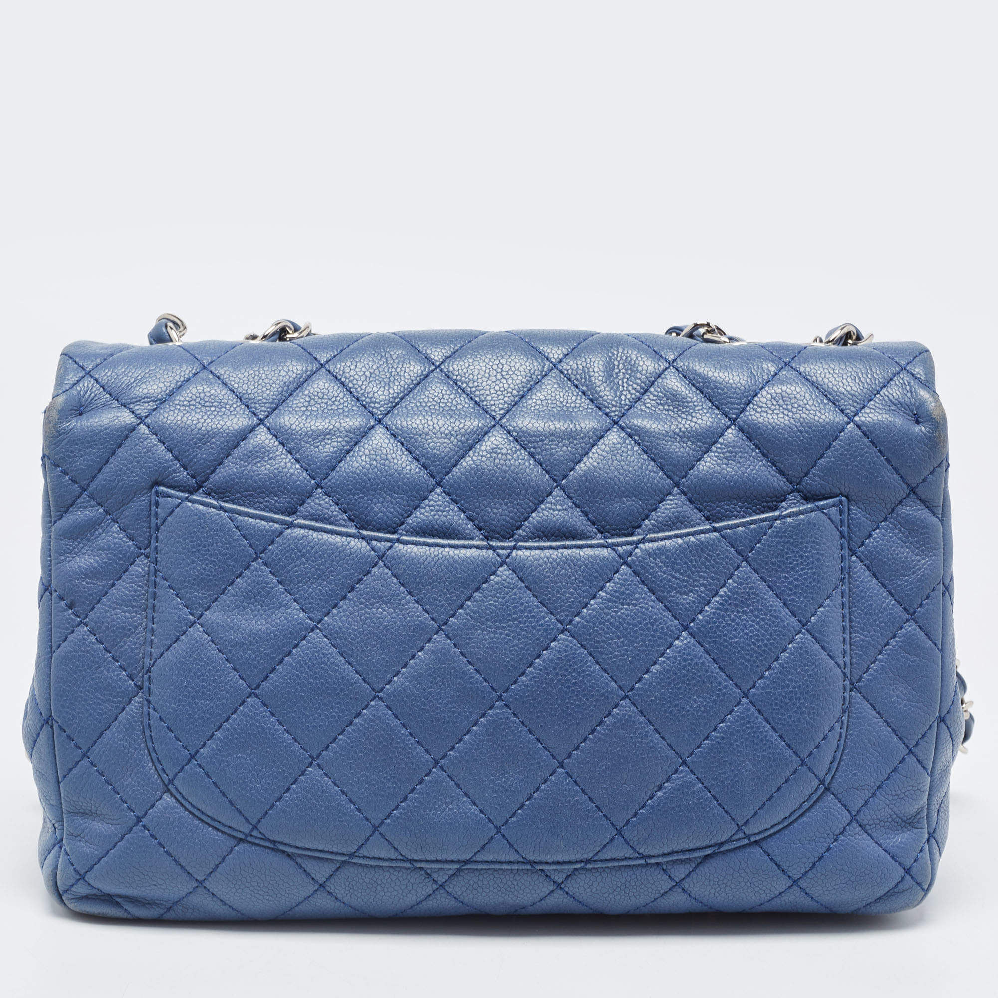 Chanel Blue Quilted Caviar Leather Jumbo Classic Single Flap Bag Chanel