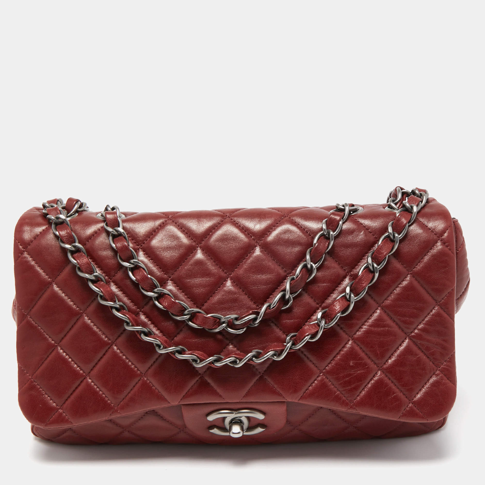 Chanel Red Quilted Leather Jumbo Classic Single Flap Bag Chanel