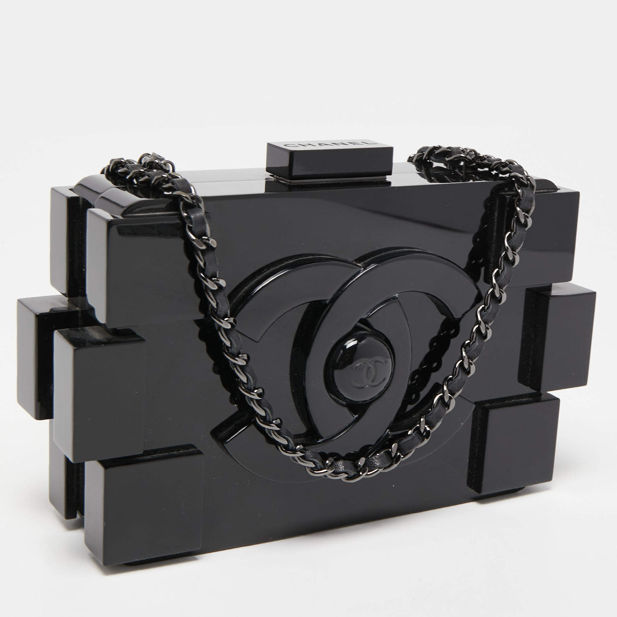 Chanel Black Plexiglass Boy Brick Lego Clutch Chanel