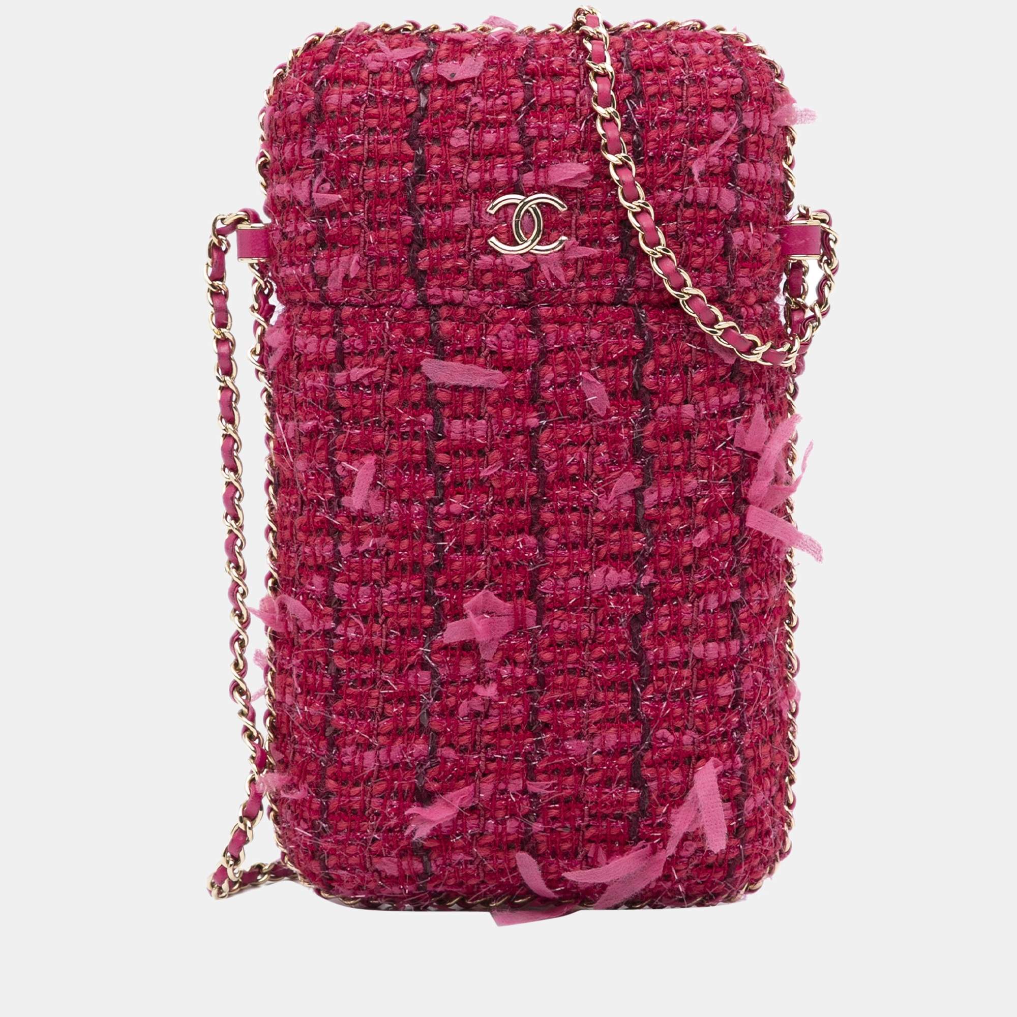 Pre Owned Chanel Red Chain Around Phone Holder Crossbody Bag