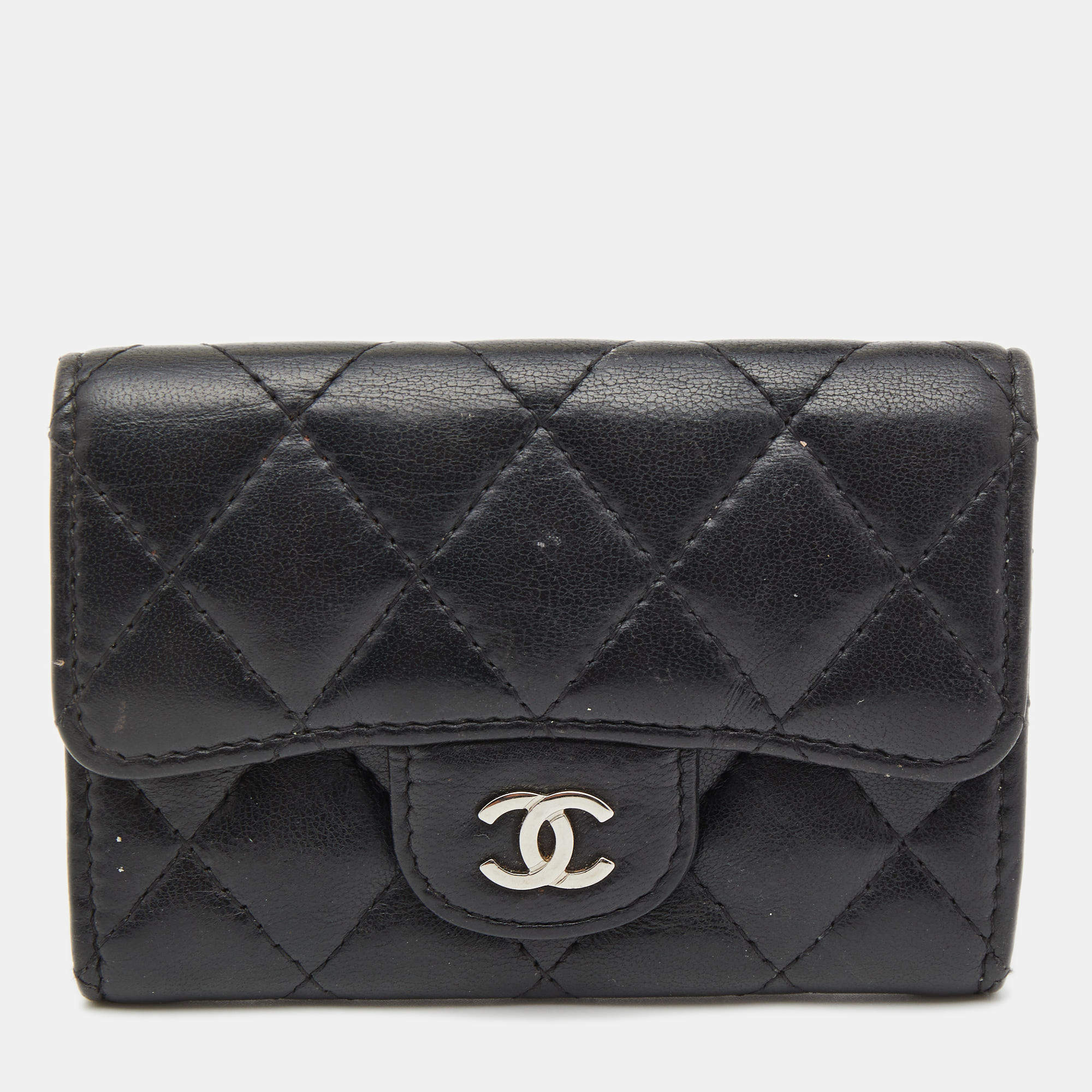 Pre Owned Chanel Black Caviar Leather CC Flap Card Case