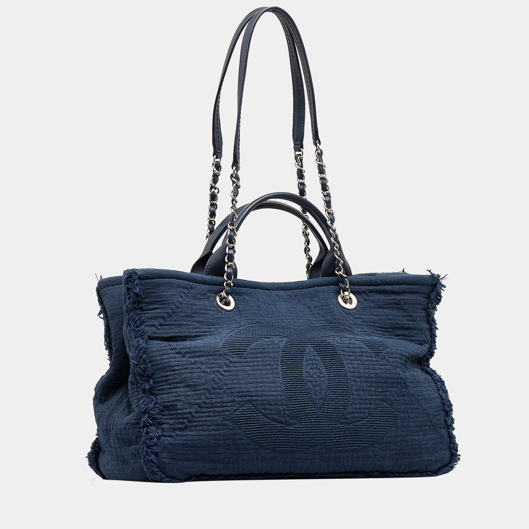 Large Hobo Bag, cotton canvas, calfskin & gold-tone metal, navy blue -  CHANEL