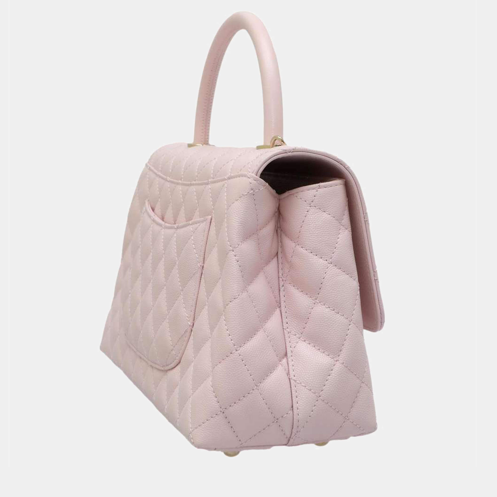 Chanel Pink Quilted Caviar Extra Mini Coco Top Handle Flap Bag