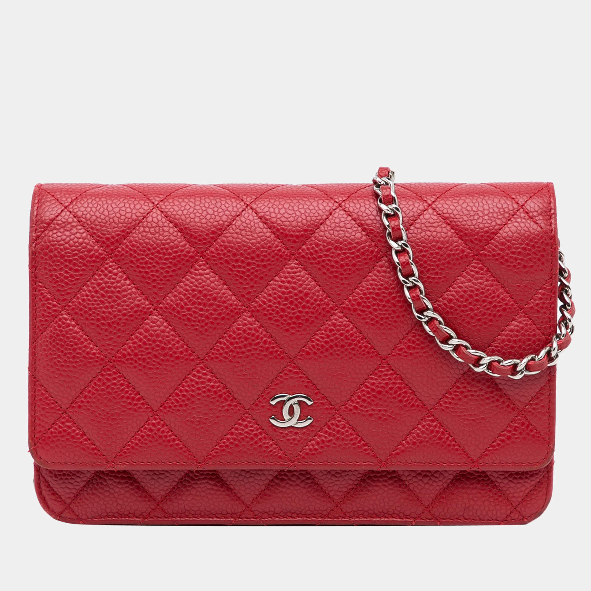 Chanel Red Caviar Wallet On Chain Chanel